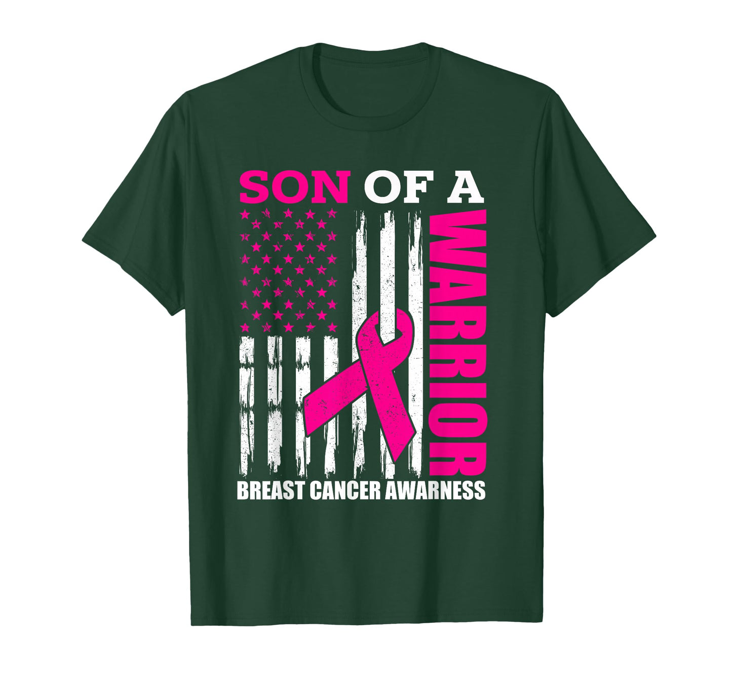 Son Of A Warrior Breast Cancer Awareness USA Flag Pink T-Shirt
