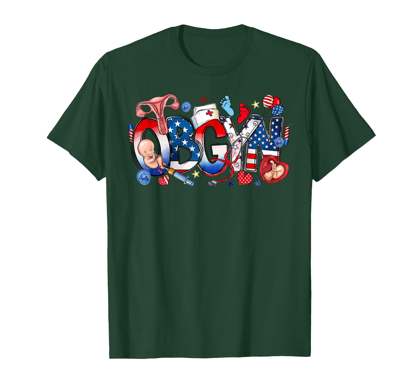 Retro OBGYN Nurse 4th Of July Obstetrician Gynecologist T-Shirt