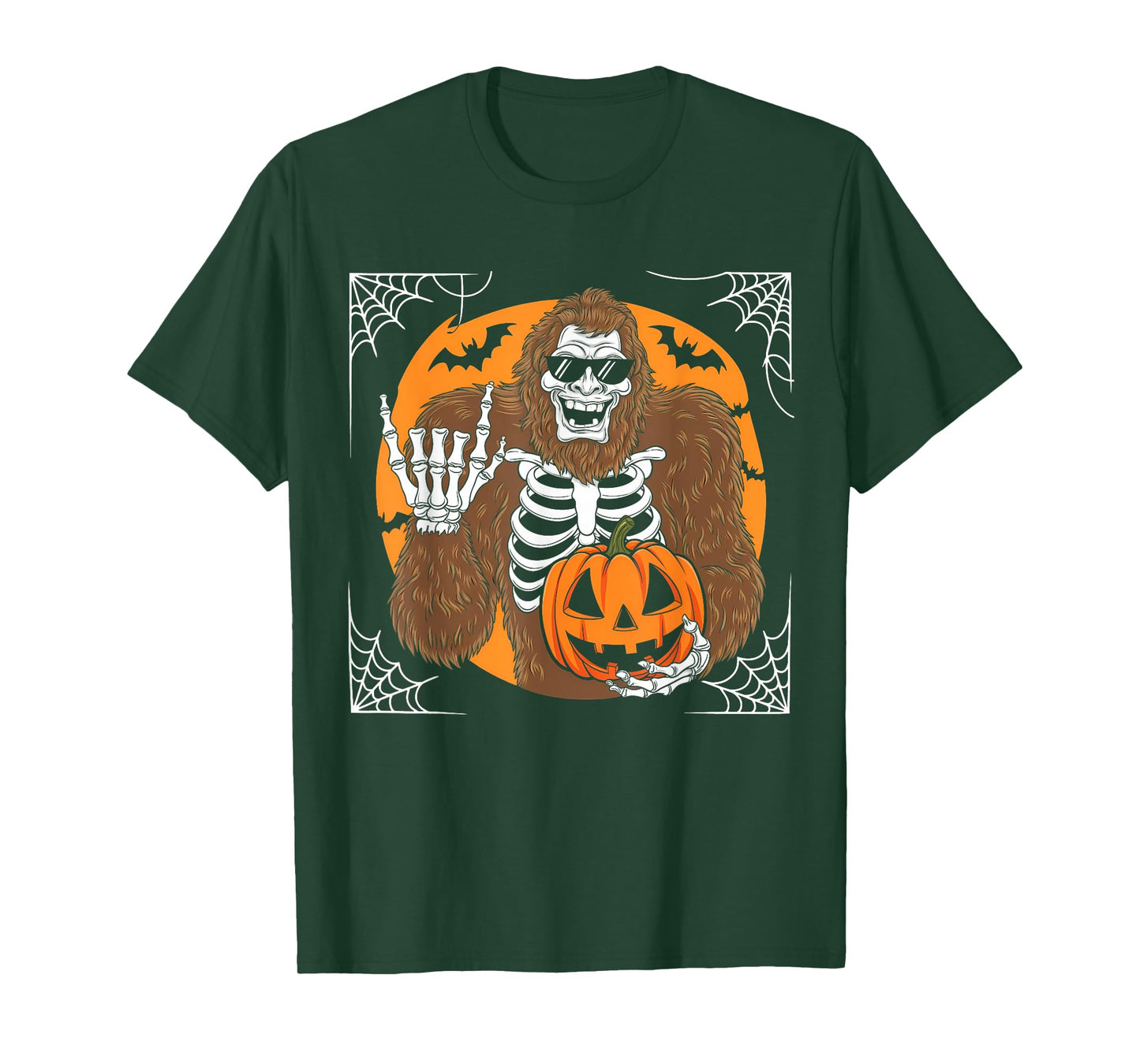 Halloween Spooky Bigfoot Jack O Lantern Skeleton Men Boys T-Shirt
