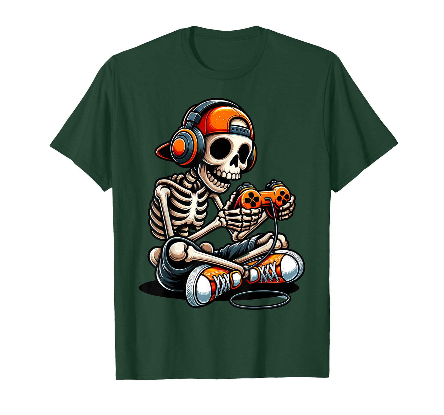Halloween Skeleton Gamer Video Gaming Boys Men Kids Tees T-Shirt