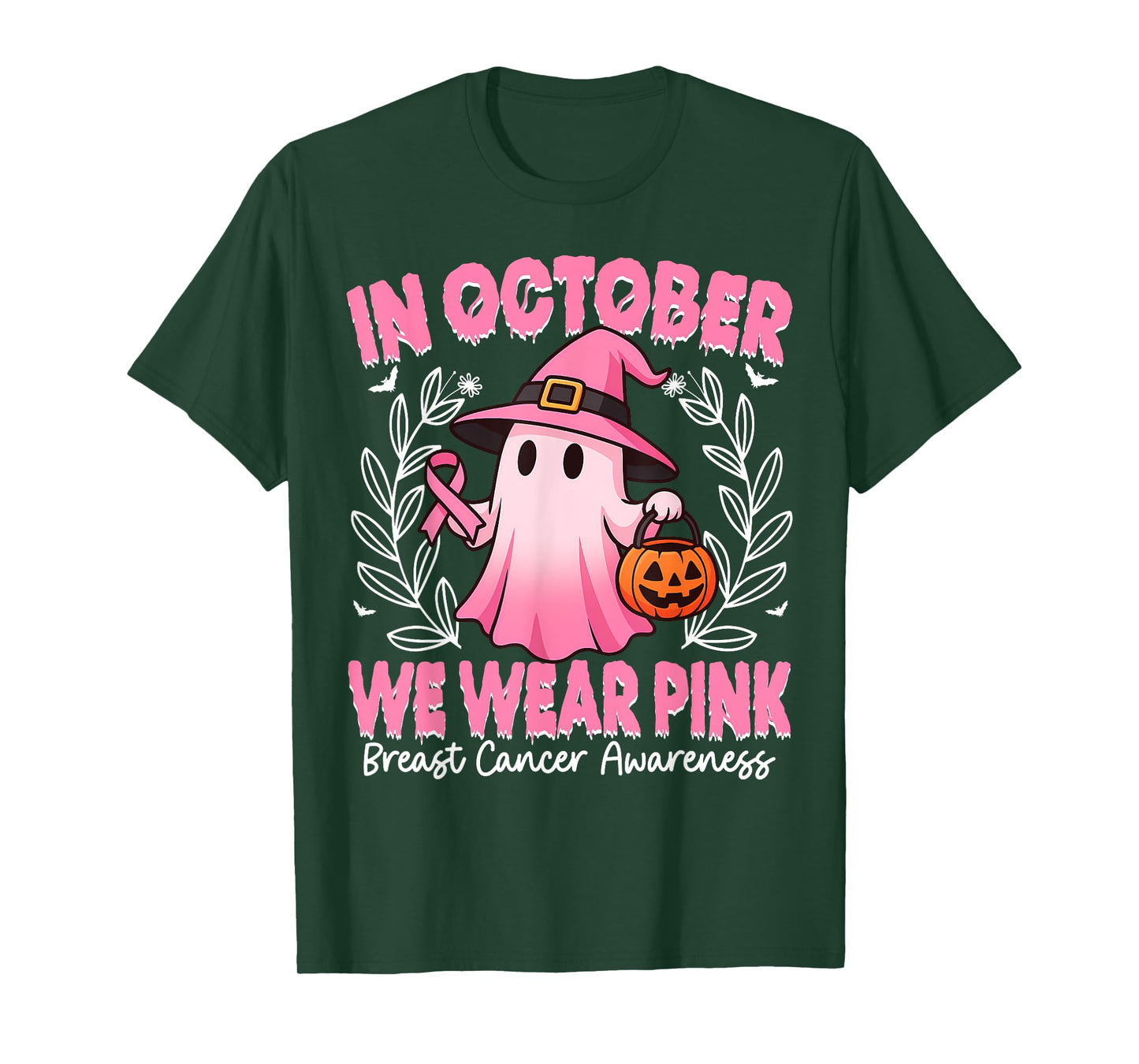 Breast Cancer Awareness in October We Wear Pink Halloween T-Shirt