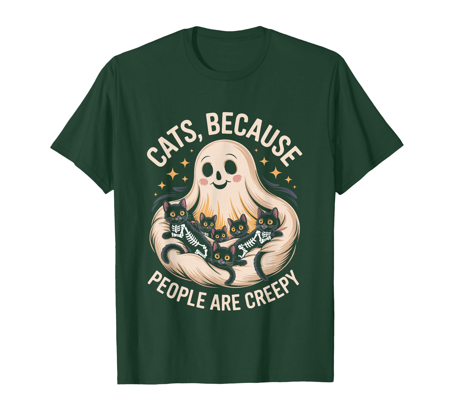 Cats Because People are Creepy Halloween Ghost Skeleton Cats T-Shirt