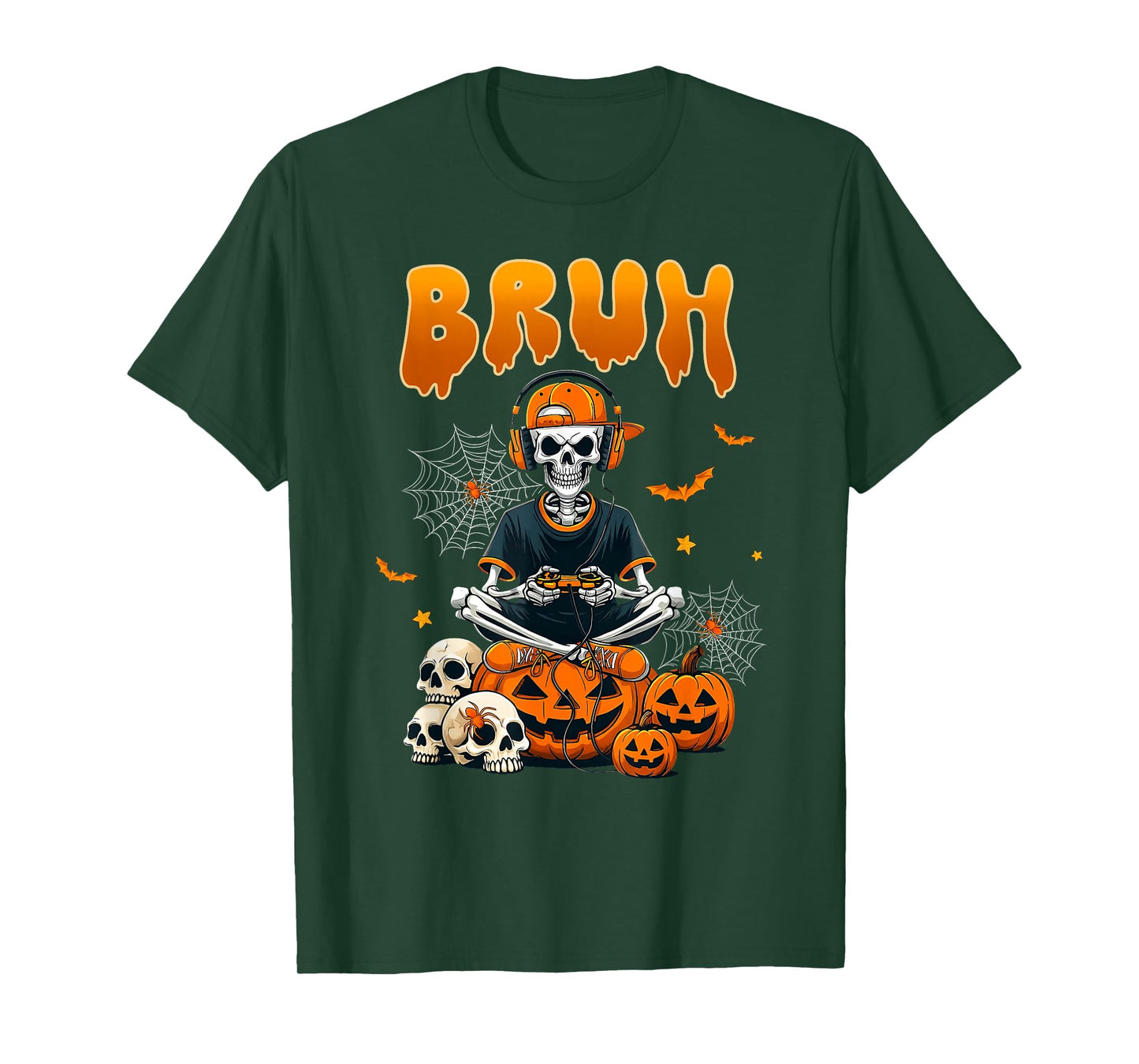 Bruh Skeleton Gamer Video Halloween Gaming Boys Men Kids T-Shirt