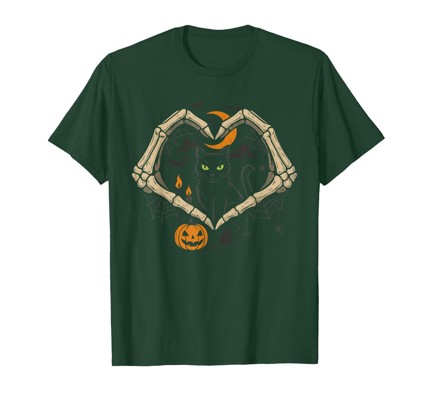 Skeleton Hands Heart Pumpkin Jack O Lantern Halloween T-Shirt