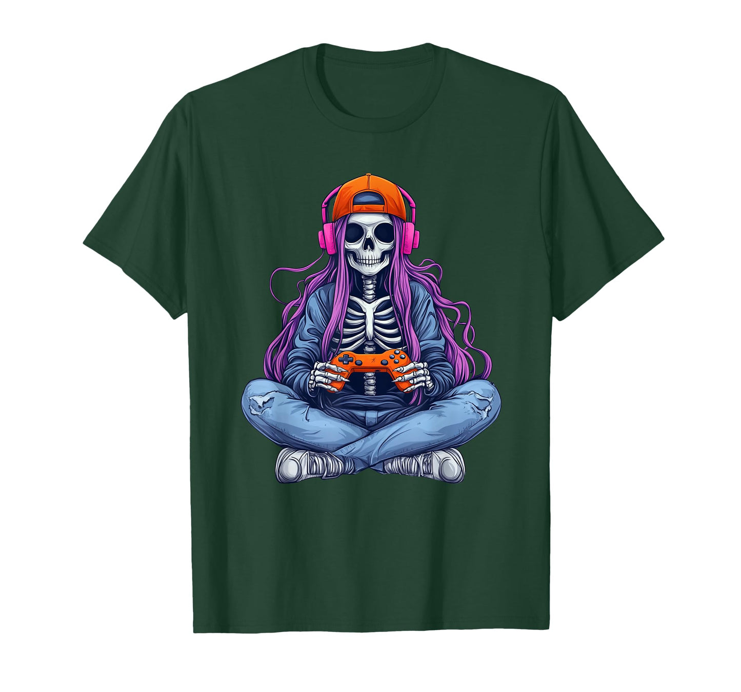 Gamer Skeleton Halloween Girls Teens T-Shirt