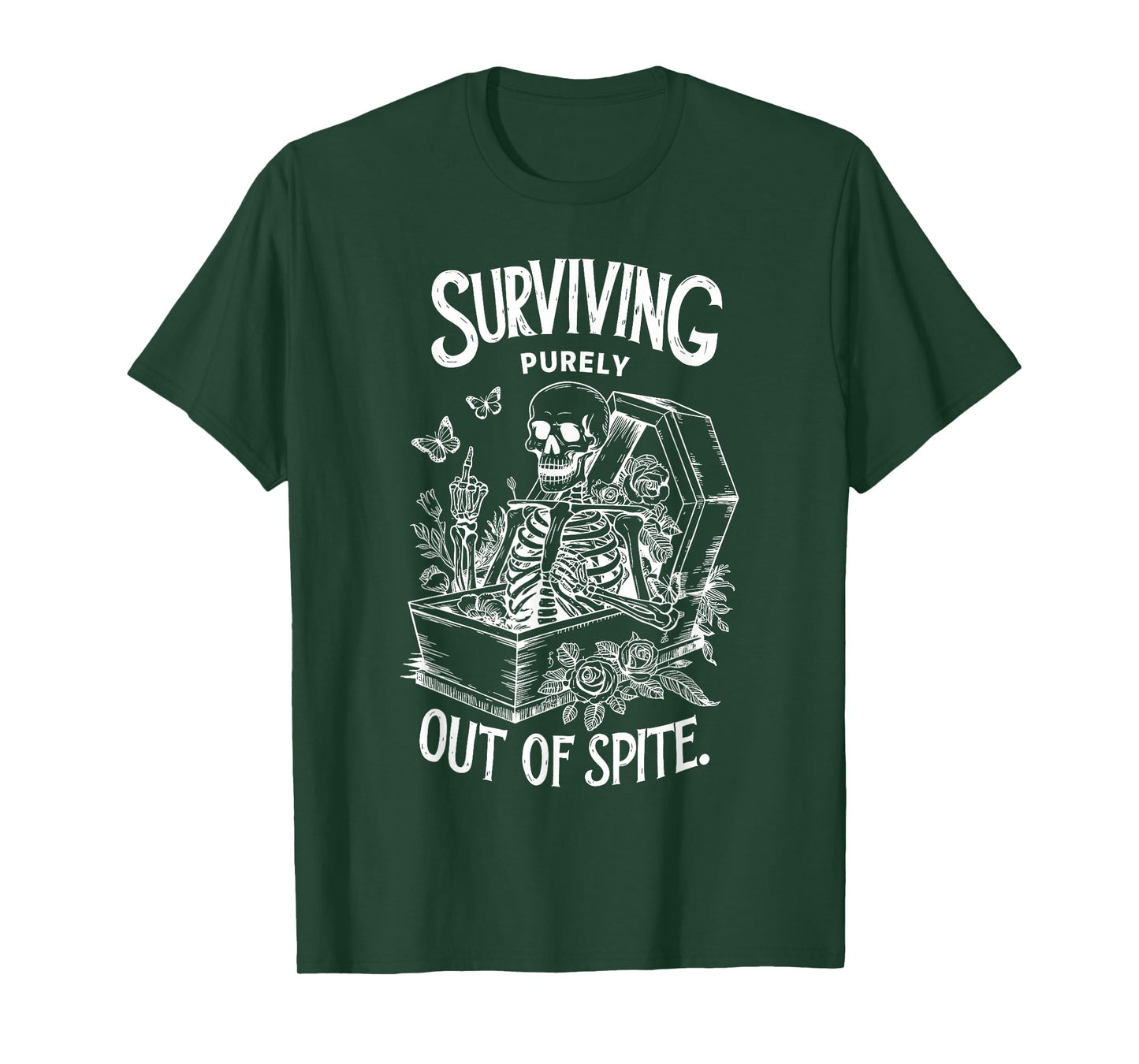 Funny Skeleton Surviving Out of Spite Halloween Fall Autumn T-Shirt