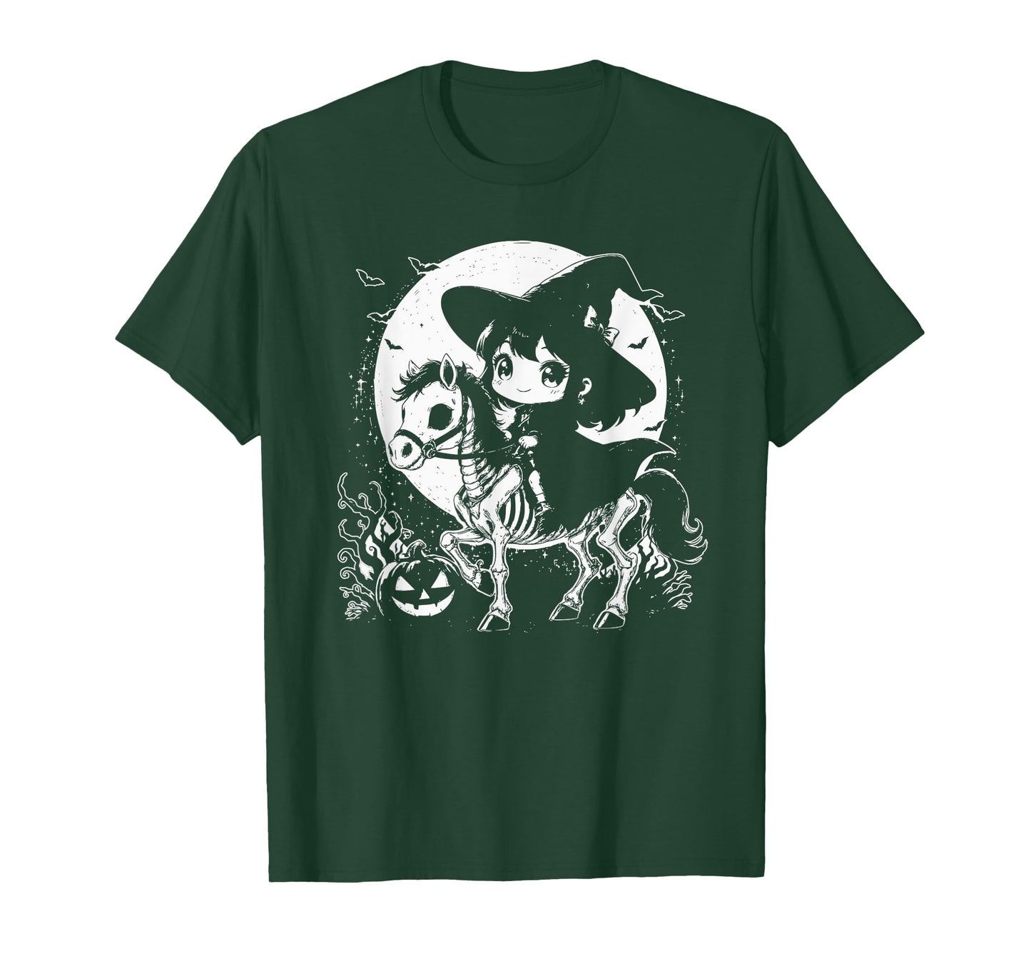 Witch Riding Horse Skeleton Cute Spooky Halloween Girls T-Shirt