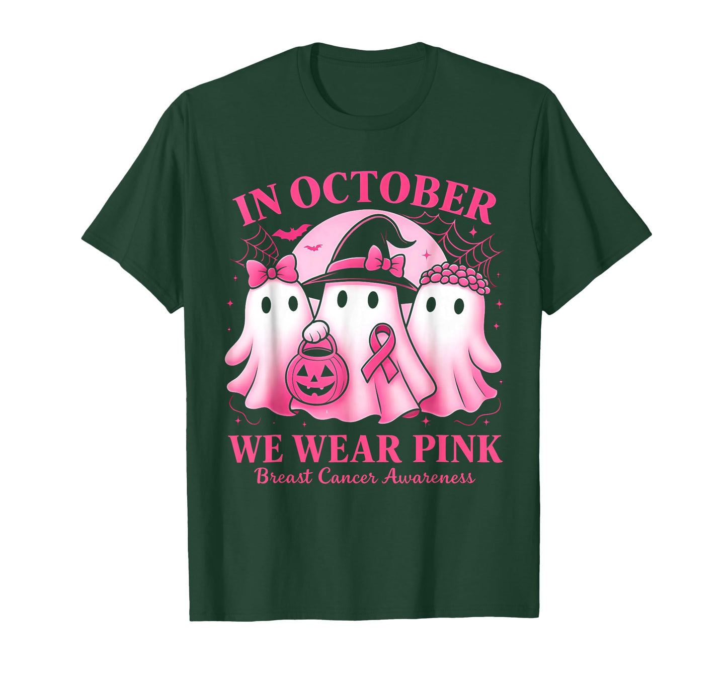in October We Wear Pink Ghost Trio Breast Cancer Awareness T-Shirt