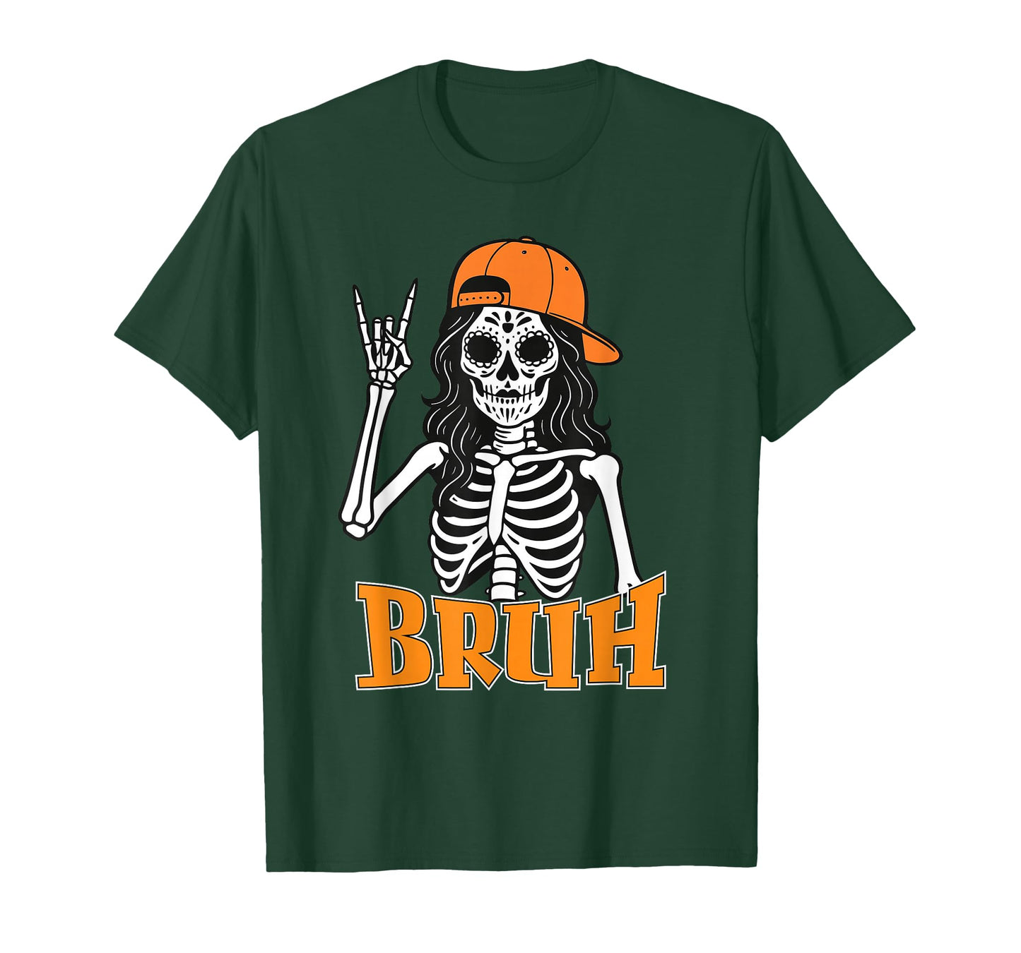 Cool Bruh Skeleton Rock On Halloween Women Boys Girls T-Shirt