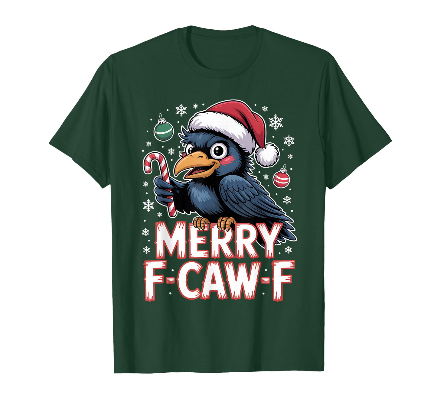 Merry F-CAW-F Funny Crow Santa Christmas Outfit Adults T-Shirt