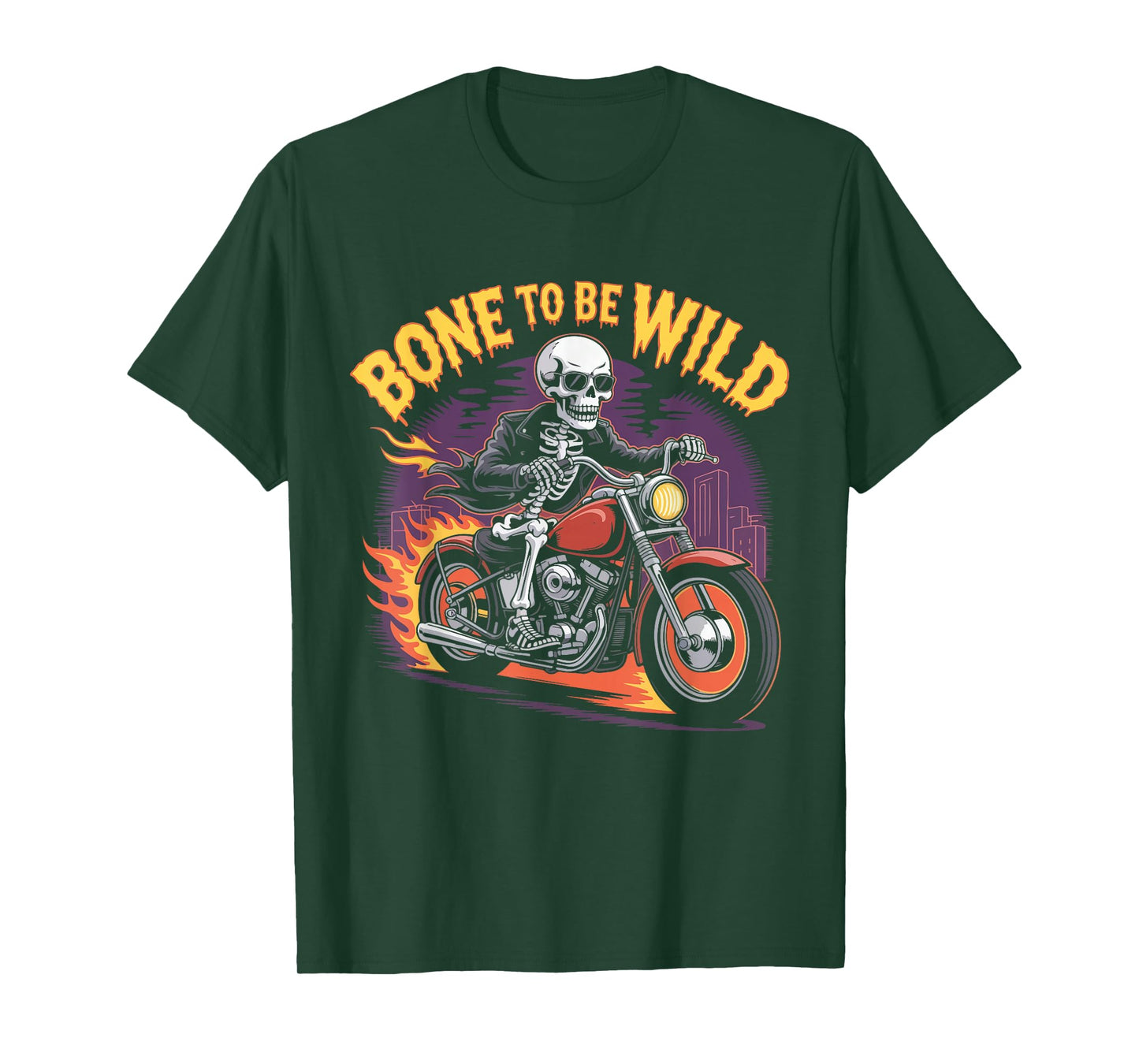 Bone to Be Wild Skeleton Biker Motorcycle Halloween Design T-Shirt