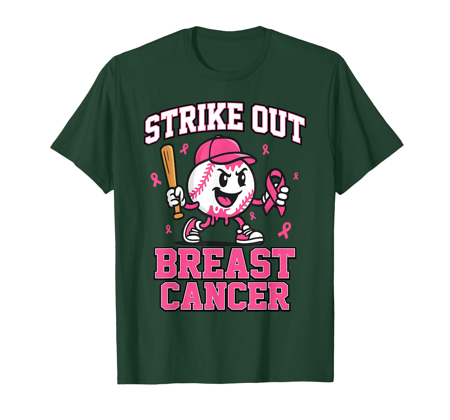 Strike Out Breast Cancer Baseball Ice Cream Drip Pink Ribbon T-Shirt