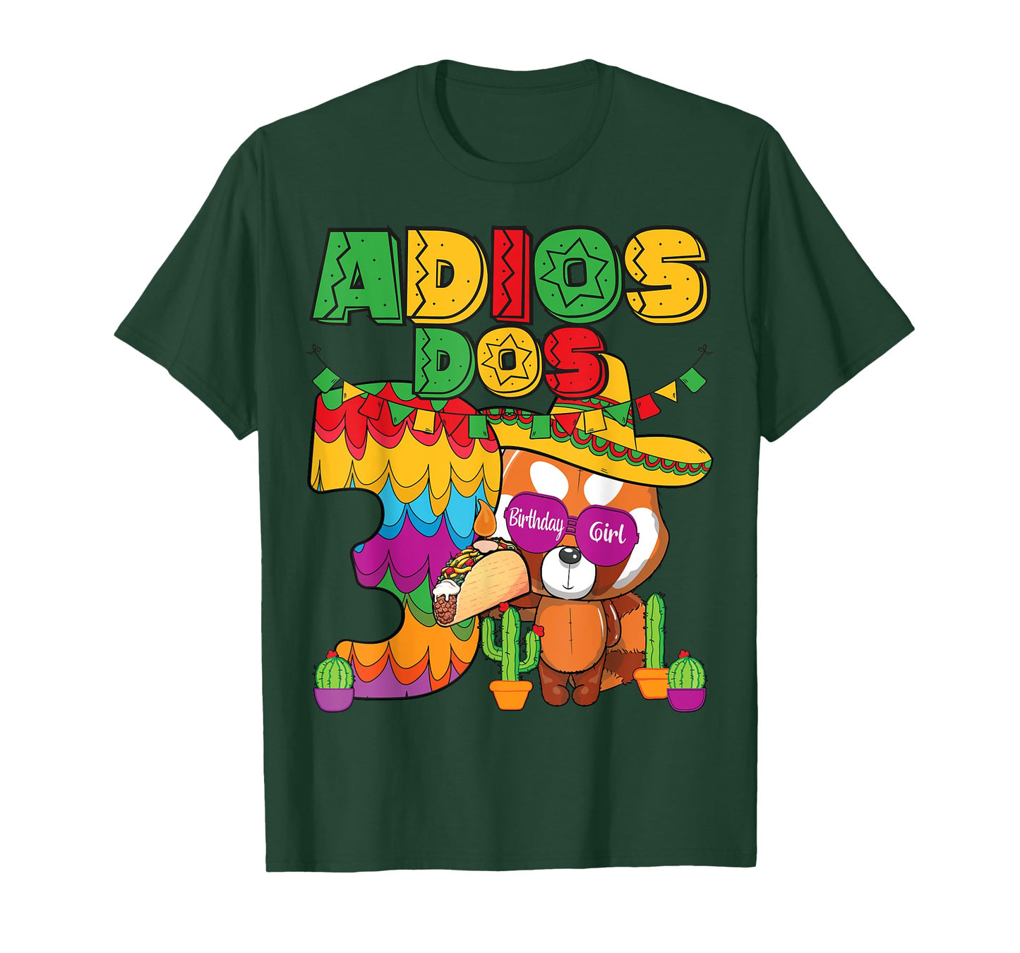 Adios Dos 3 Year Old Girls Birthday Mexican Fiesta Theme T-Shirt
