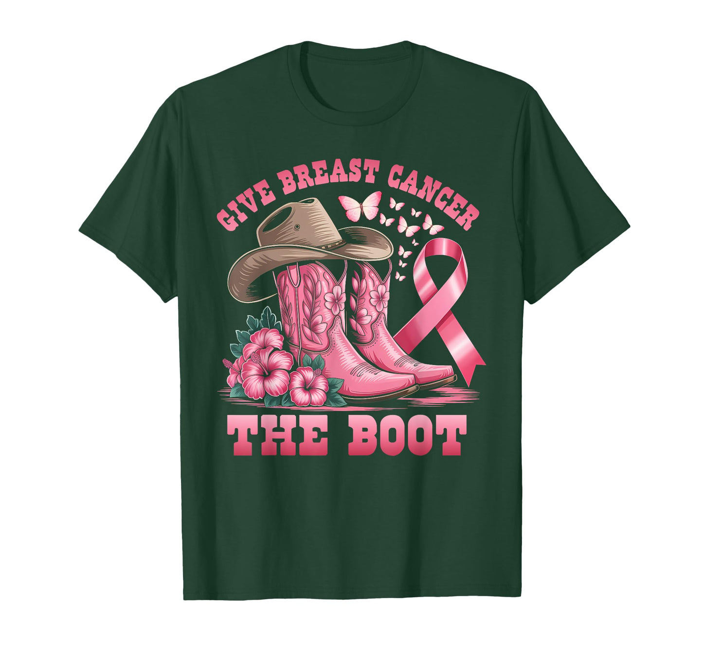 Give Breast Cancer The Boot Cowgirl Cancer Awareness Ribbon T-Shirt