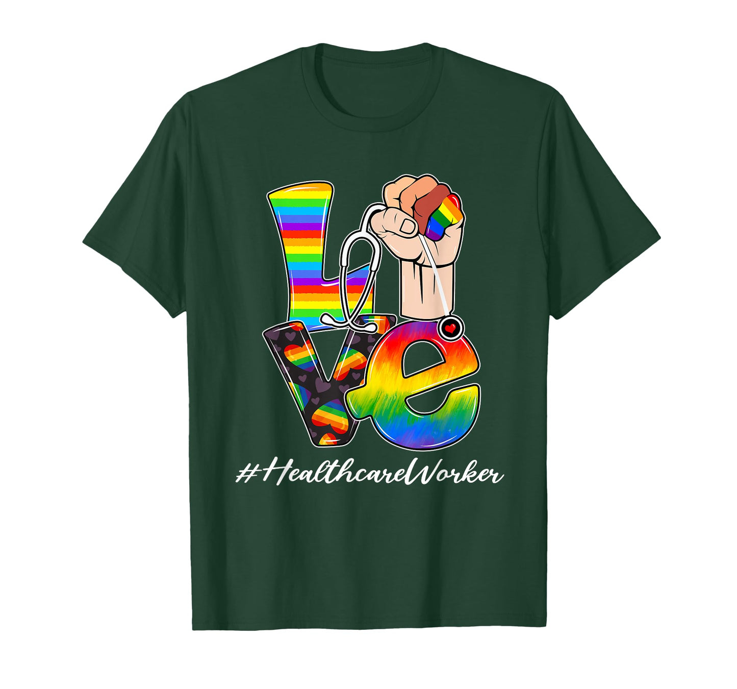 LOVE Healthcare Worker LGBT Gay Pride Rainbow Flag Nursing T-Shirt