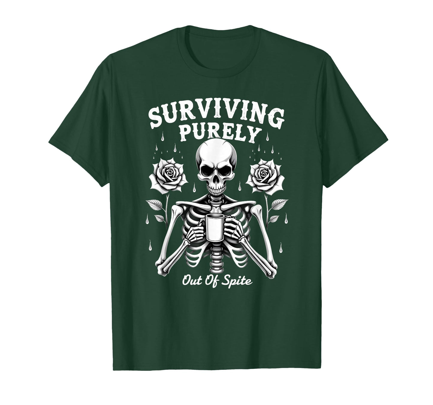 Humor Coworker Skeleton Coffee Surviving Purely Out of Spite T-Shirt