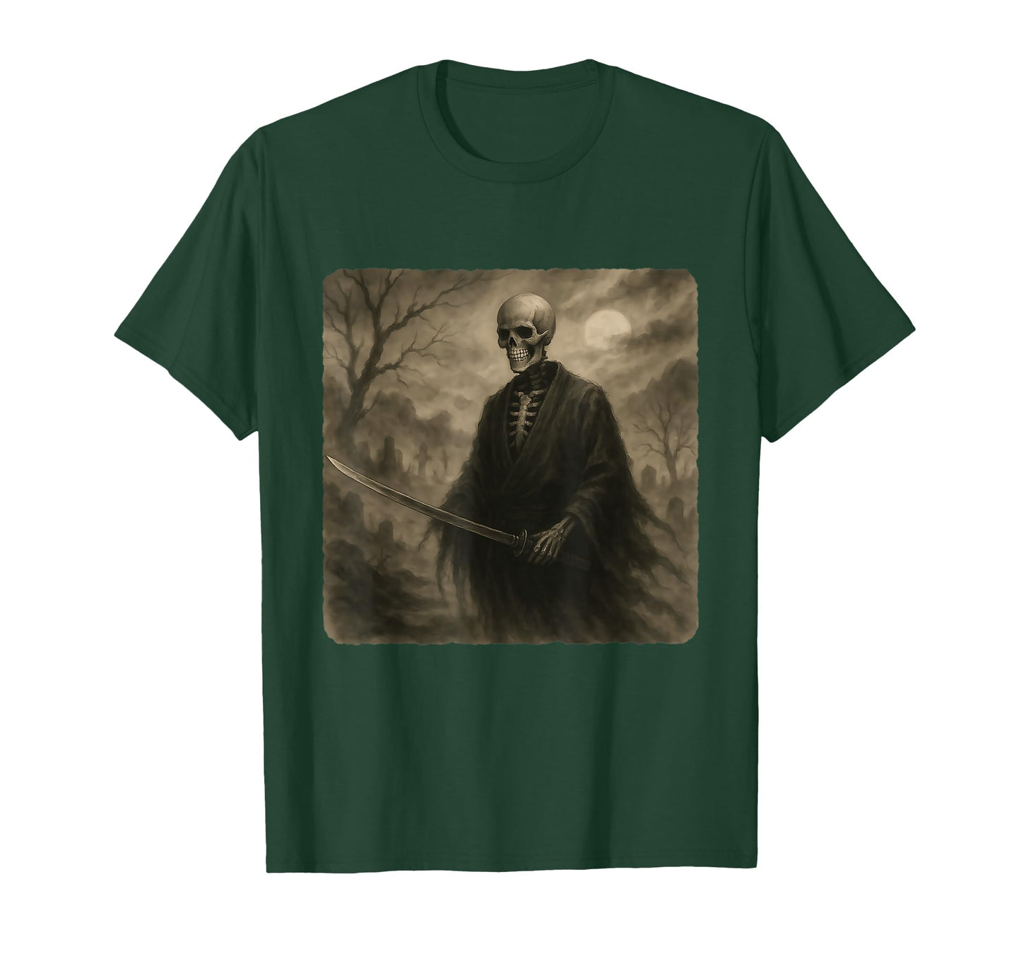 Skeleton Samurai Warrior Katana Kimono Zen Sumi-E Vintage T-Shirt