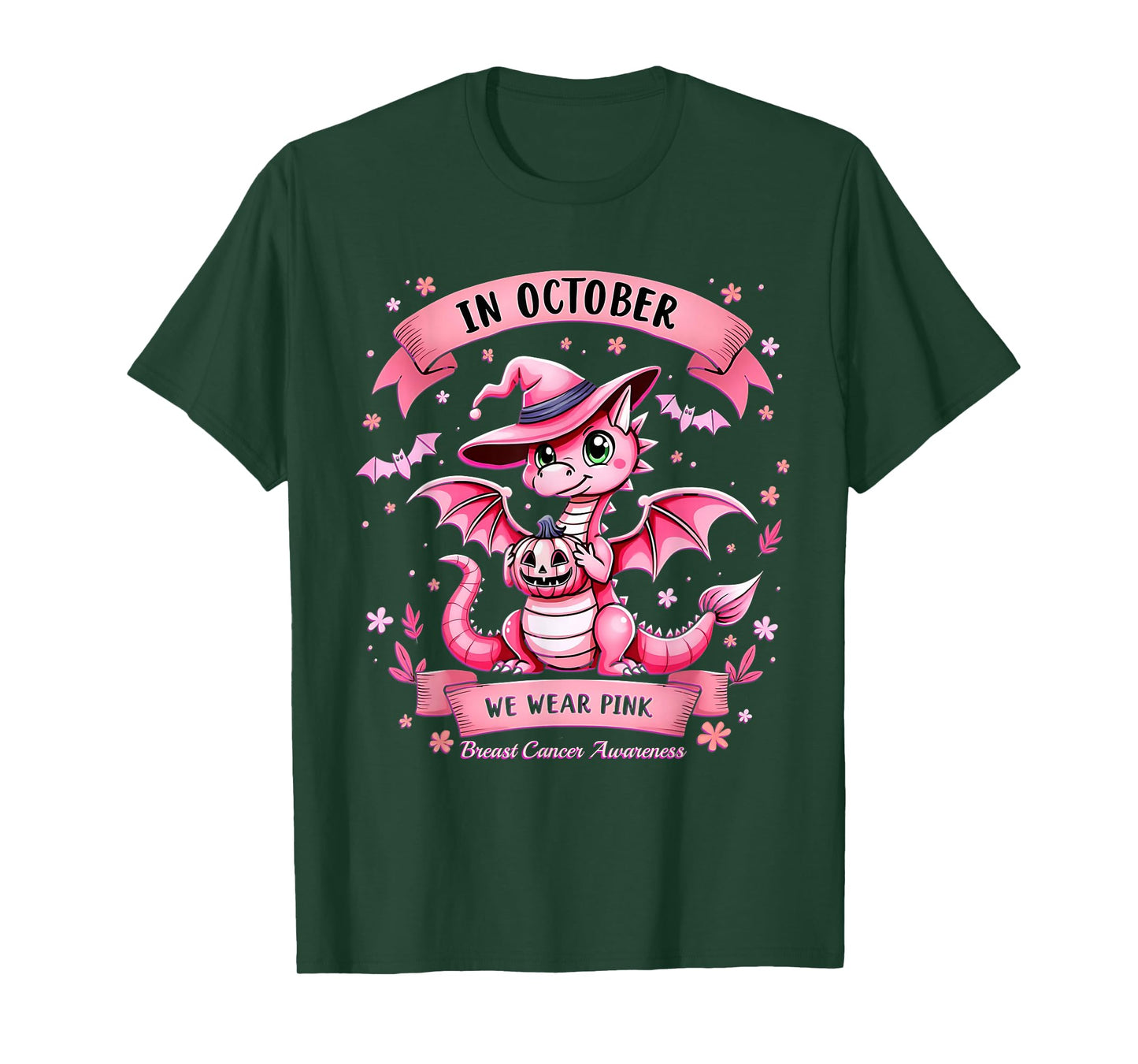October We Wear Pink Breast Cancer Awareness Dragon T-Shirt