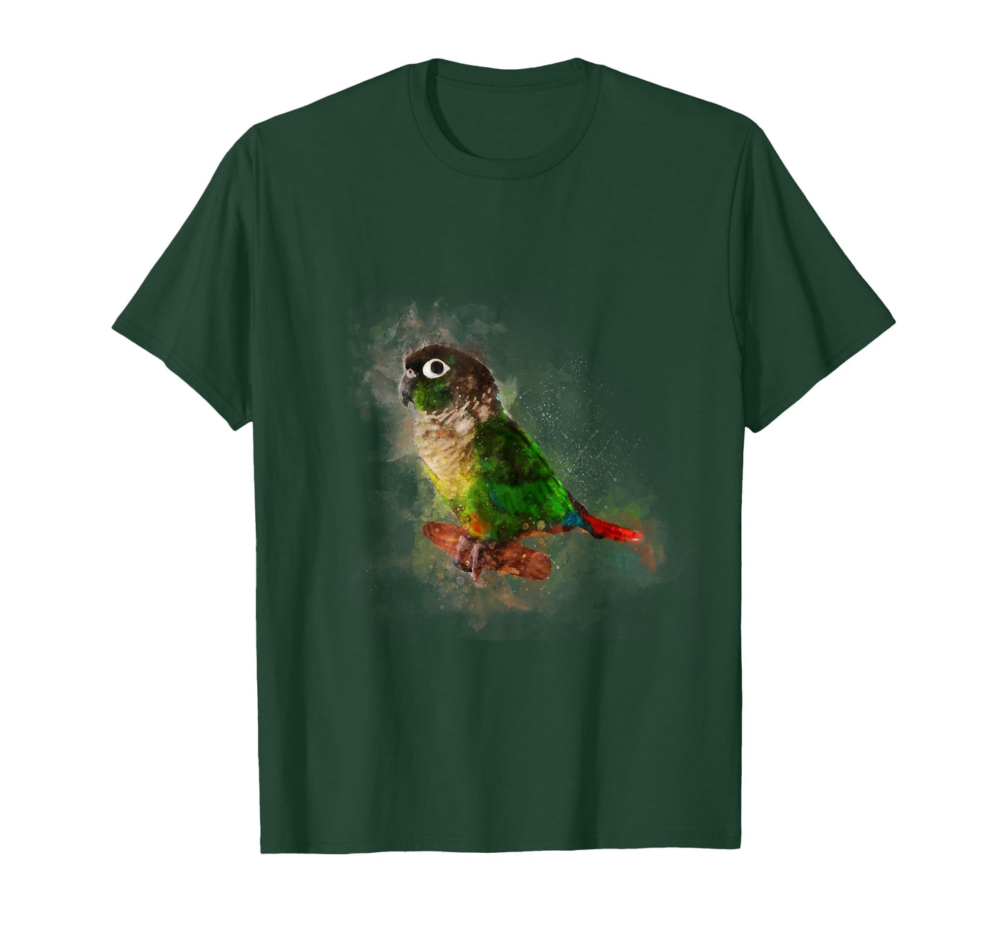 LigerKat Kids Unisex-Adults Black Watercolor Green Cheek Conure parrot T-Shirt
