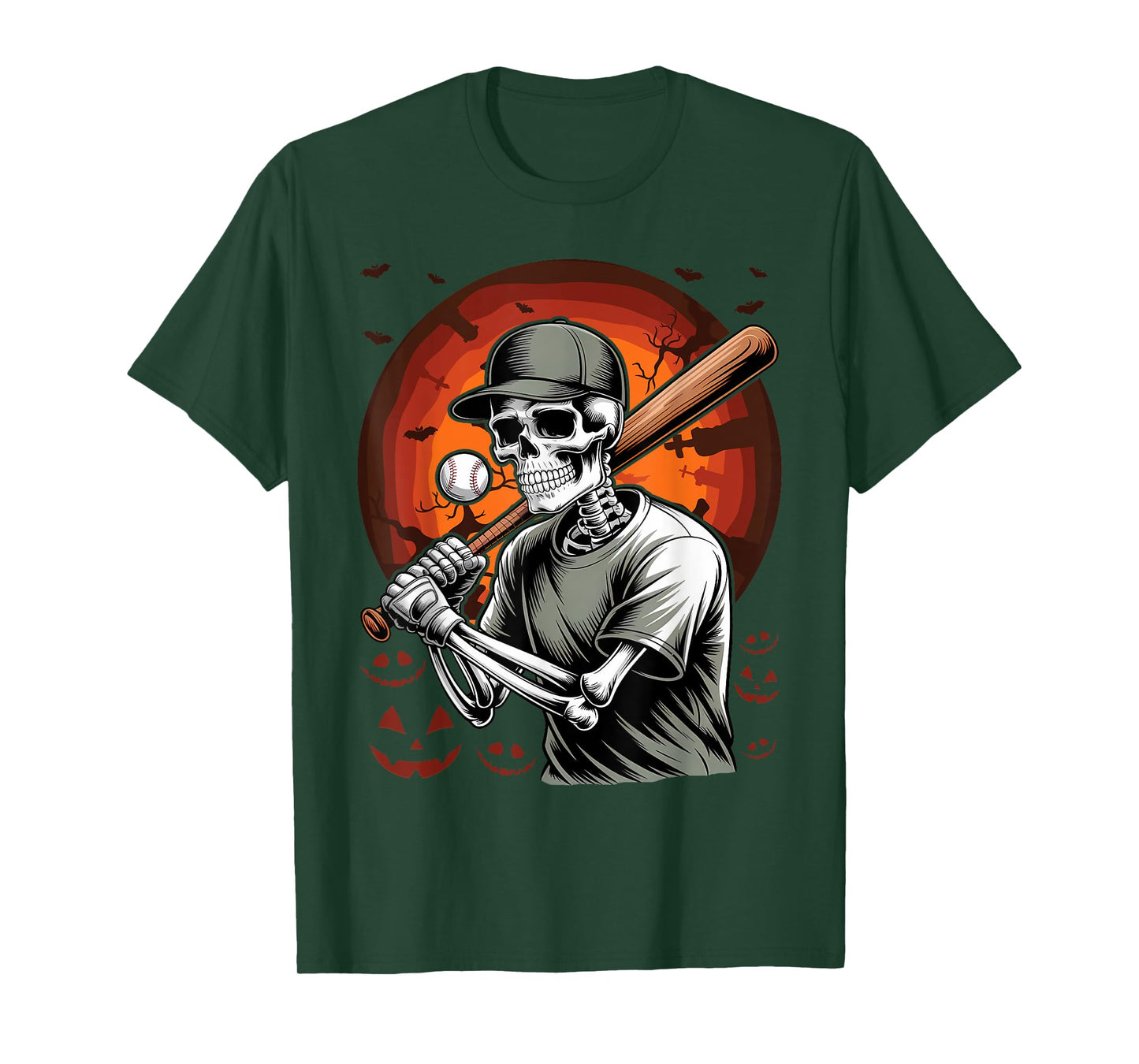 Skeleton Playing Baseball Halloween Skull Lover T-Shirt