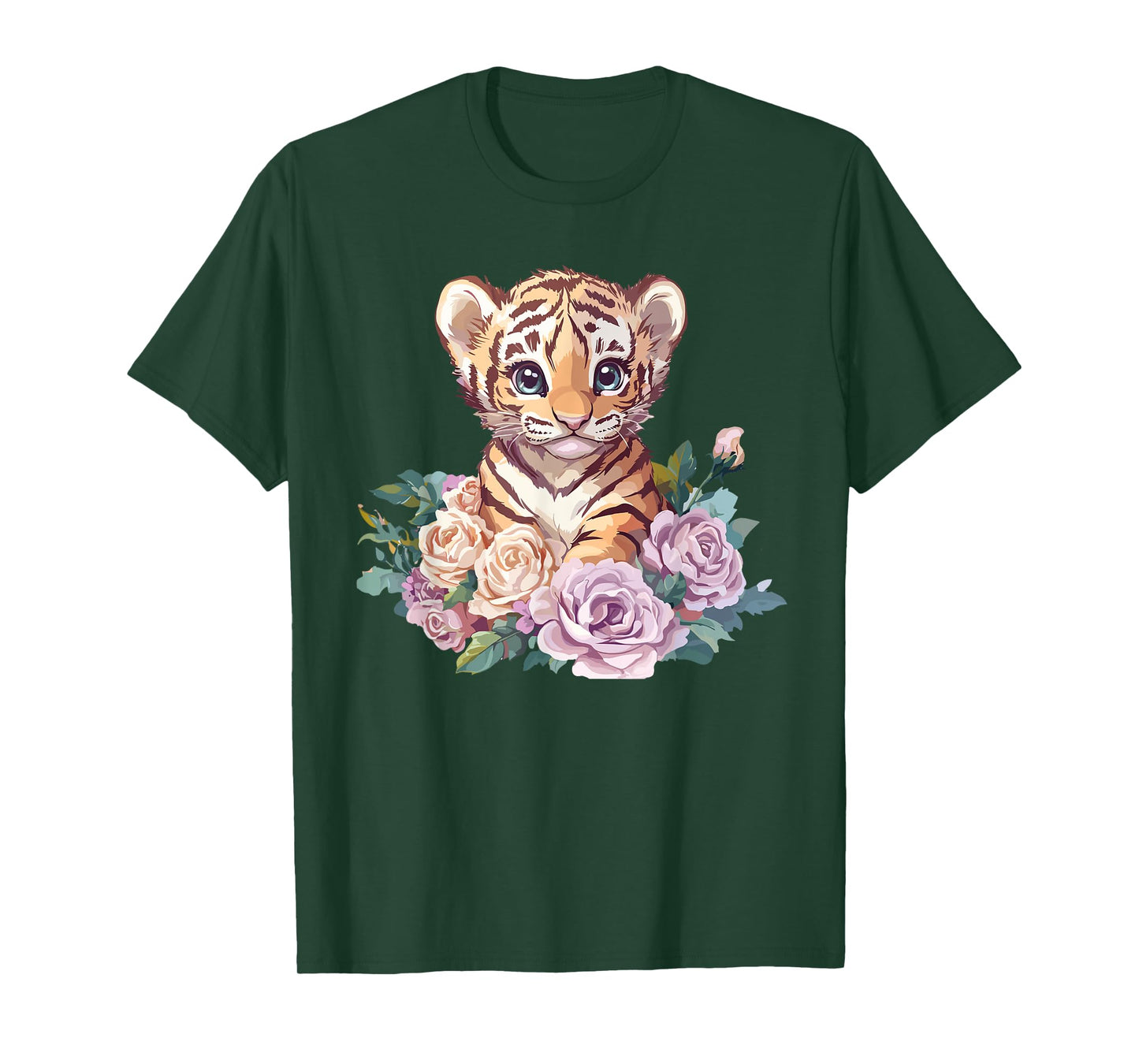 Adorable Tiger Cub Surrounded By Roses T-Shirt