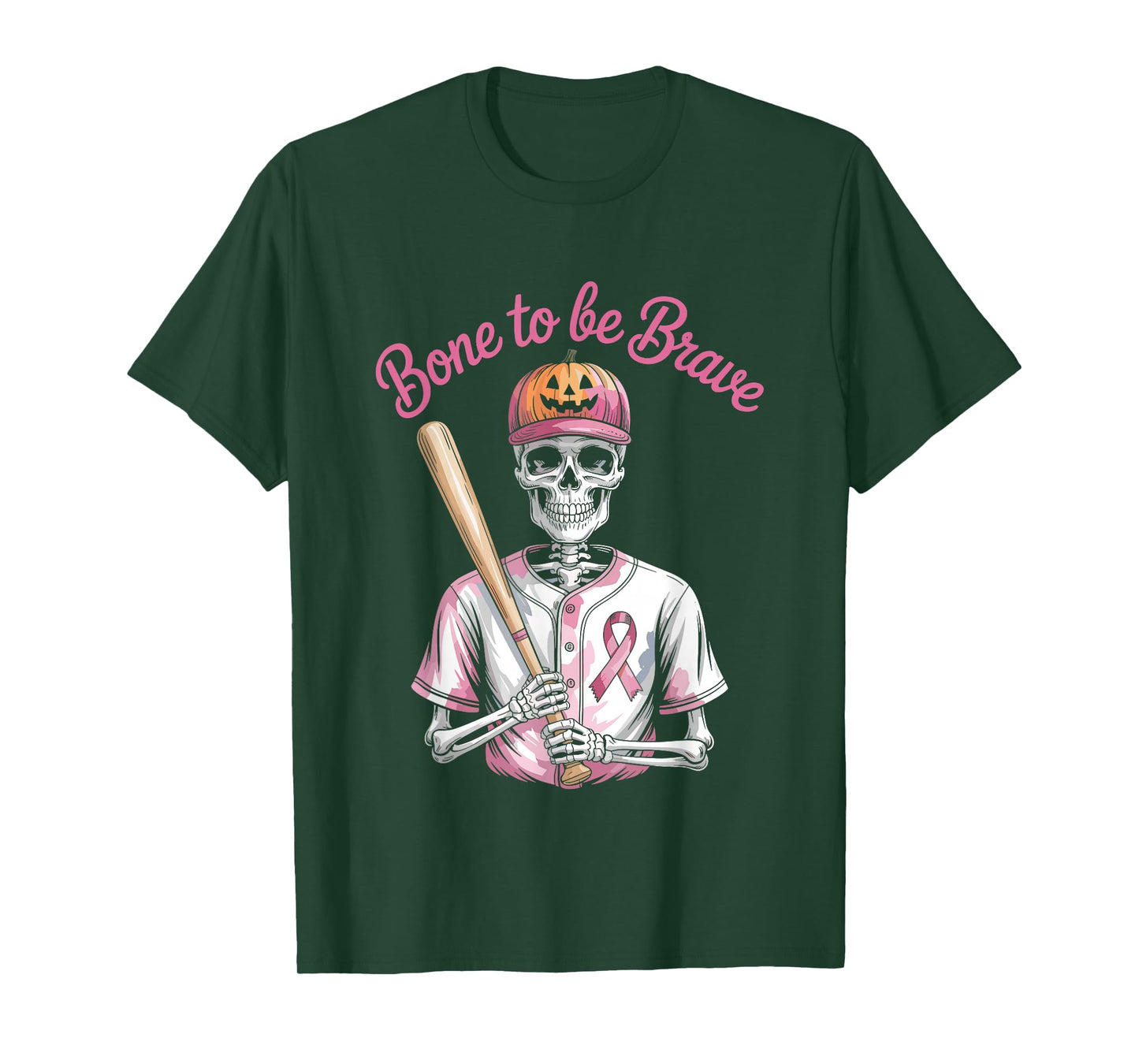 Baseball Skeleton Fighter Halloween Breast Cancer Awareness T-Shirt