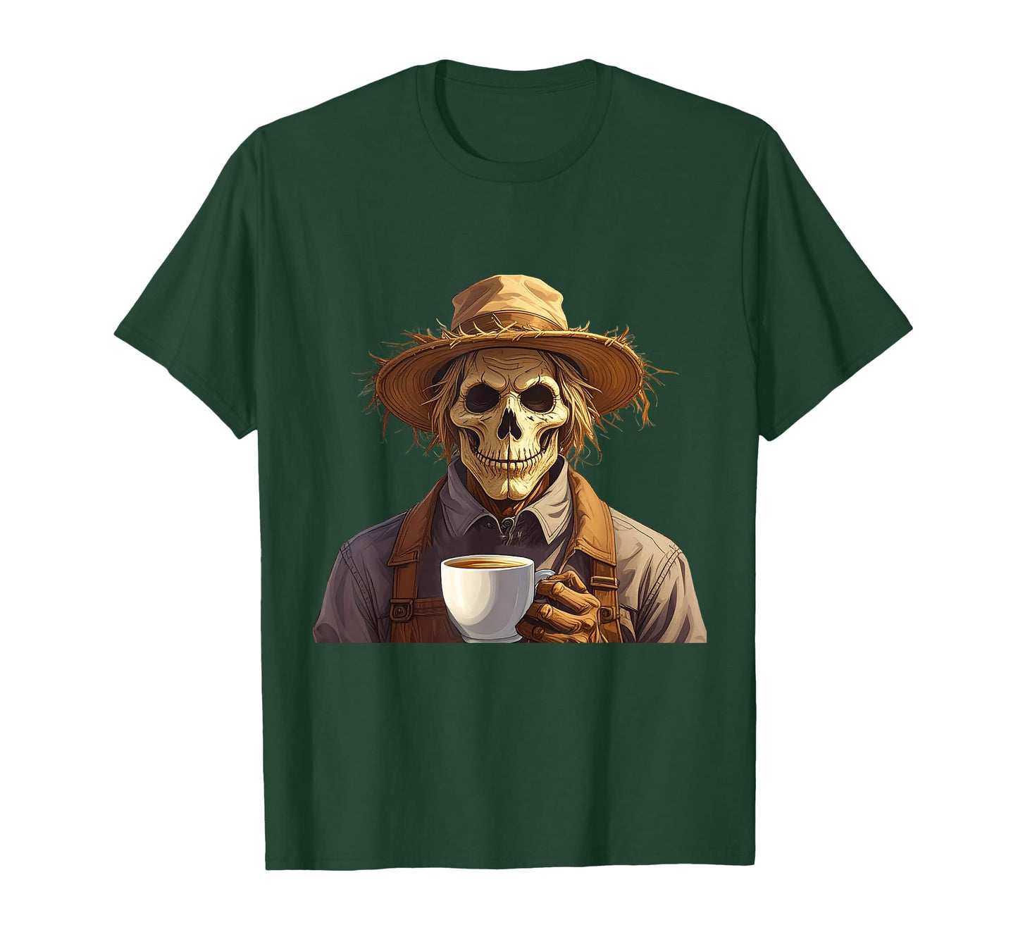 Scary Spooky Skeleton Scarecrow Coffee Lover Halloween Goth T-Shirt