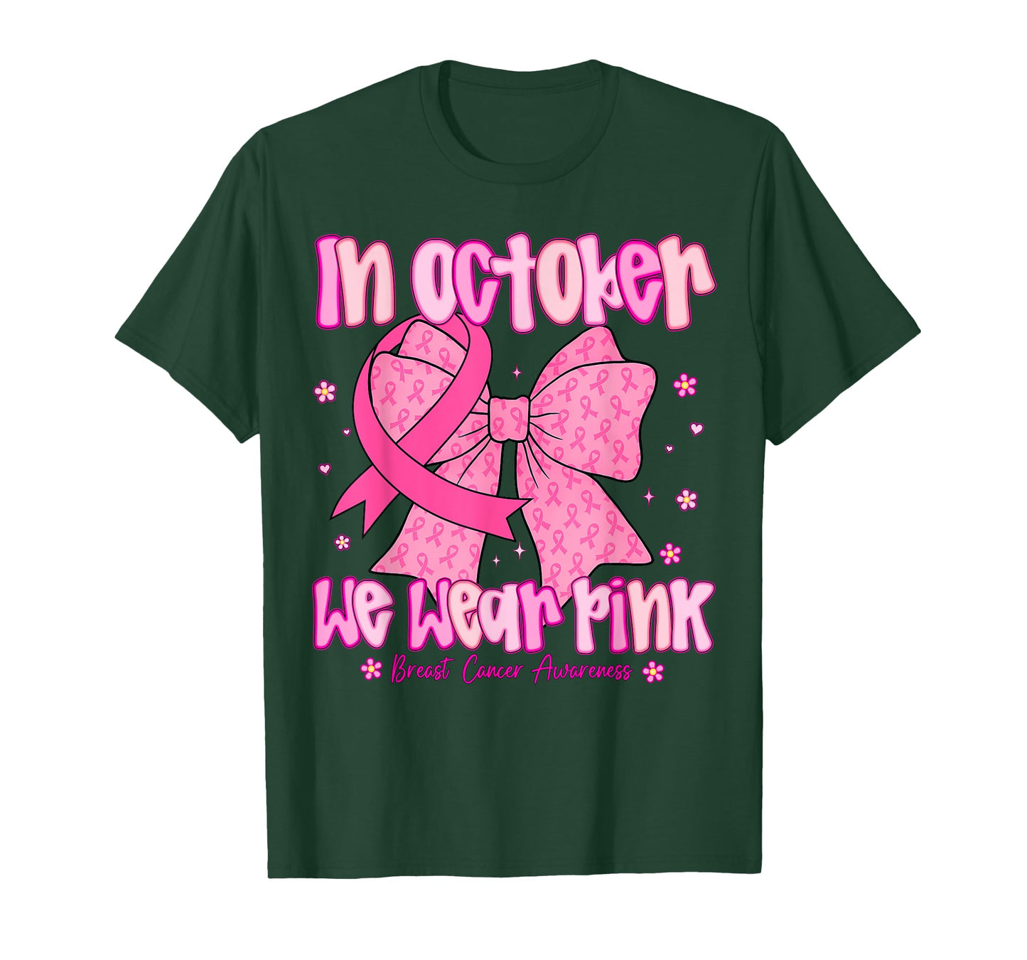 In October We Wear Pink Breast Cancer Coquette Bow T-Shirt
