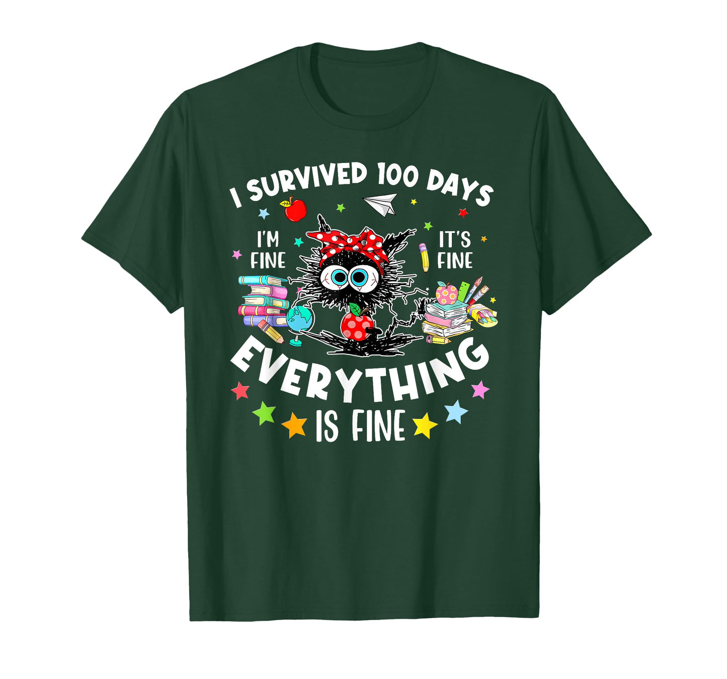 I Survived 100 Days Of School Teacher Kids Funny Cat Lover T-Shirt