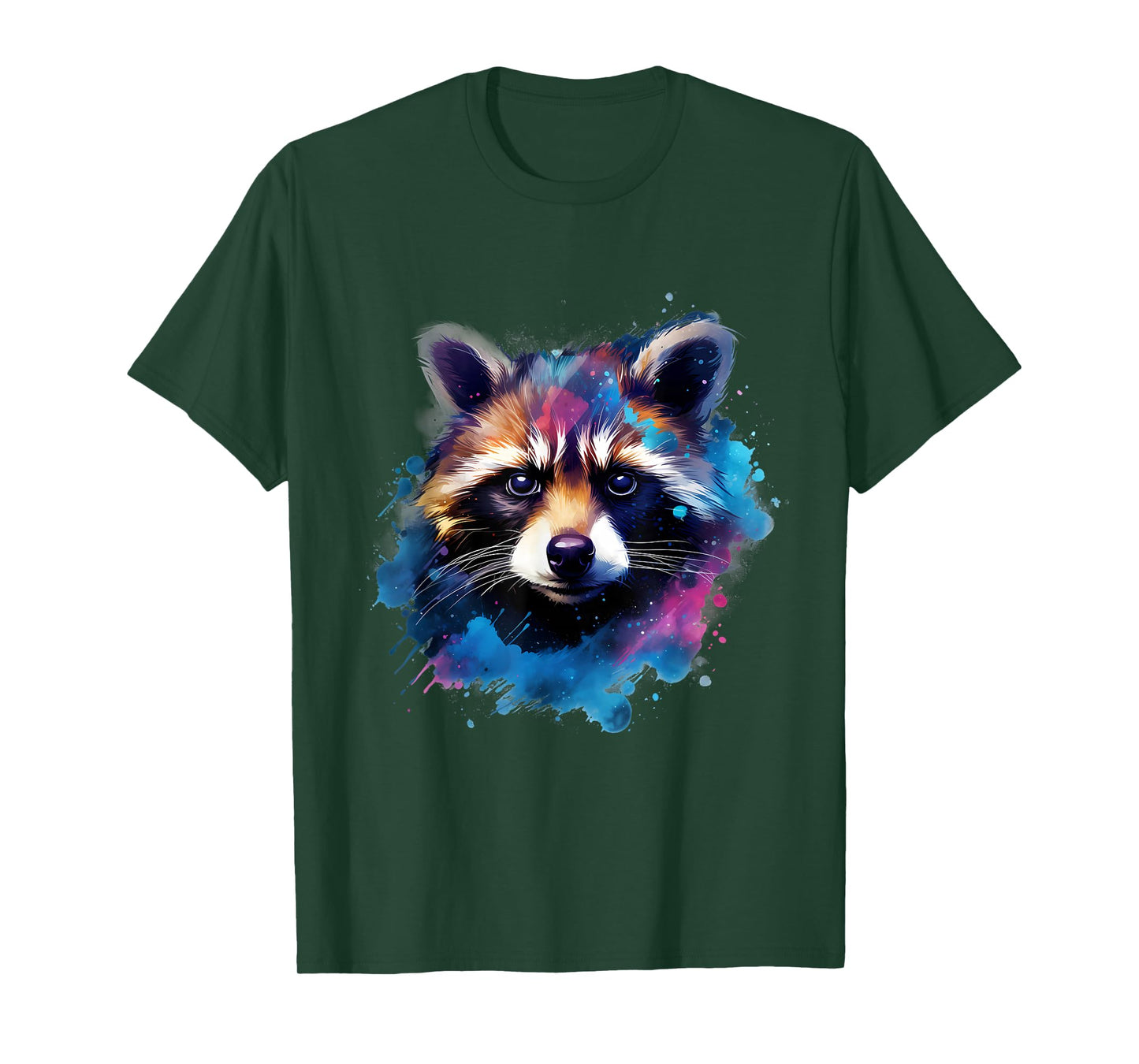 Raccoon Portrait Colourful Splash Animal Art Wildlife T-Shirt