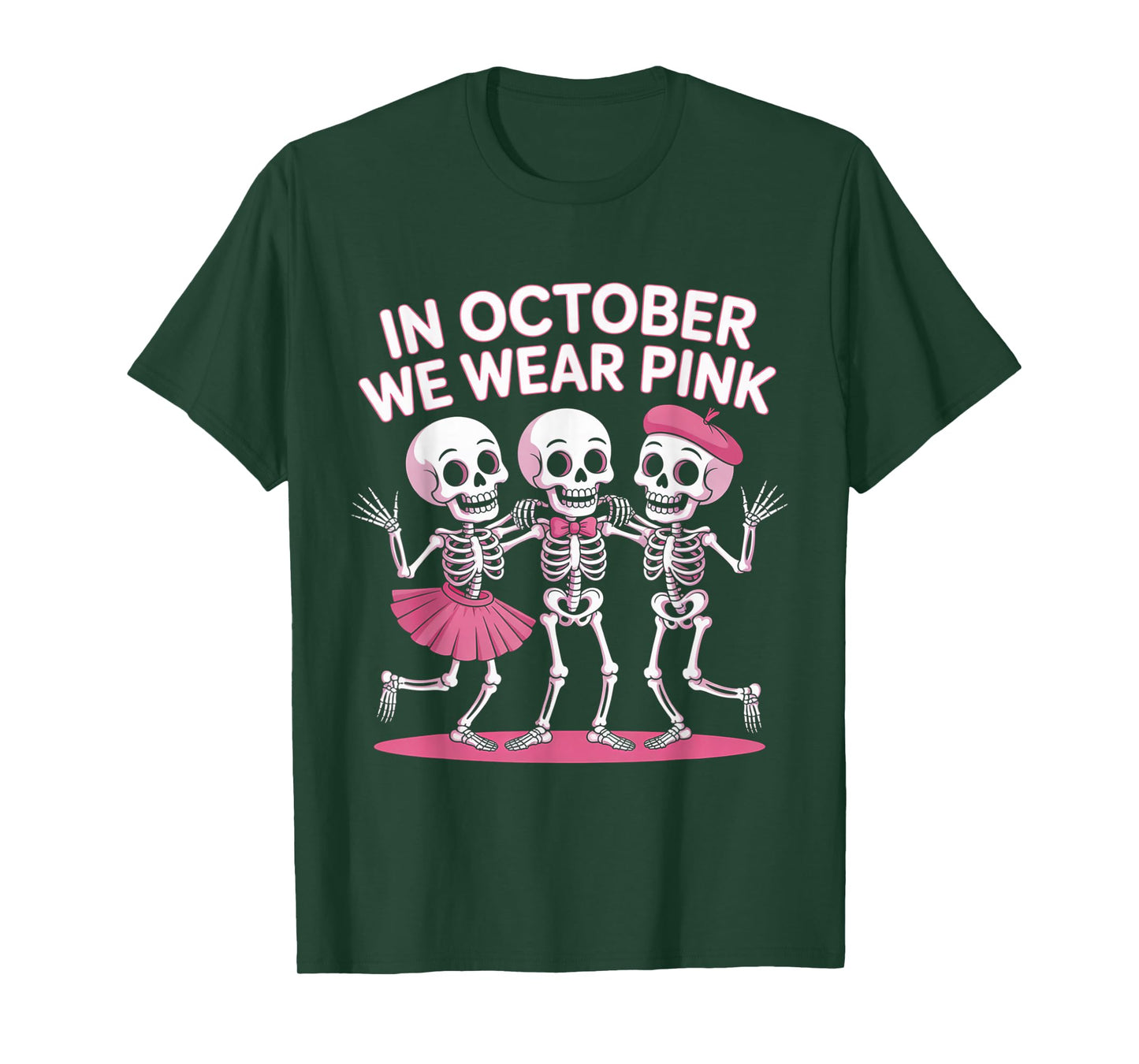 in October We Wear Pink Funny Skeleton Halloween for Womens T-Shirt