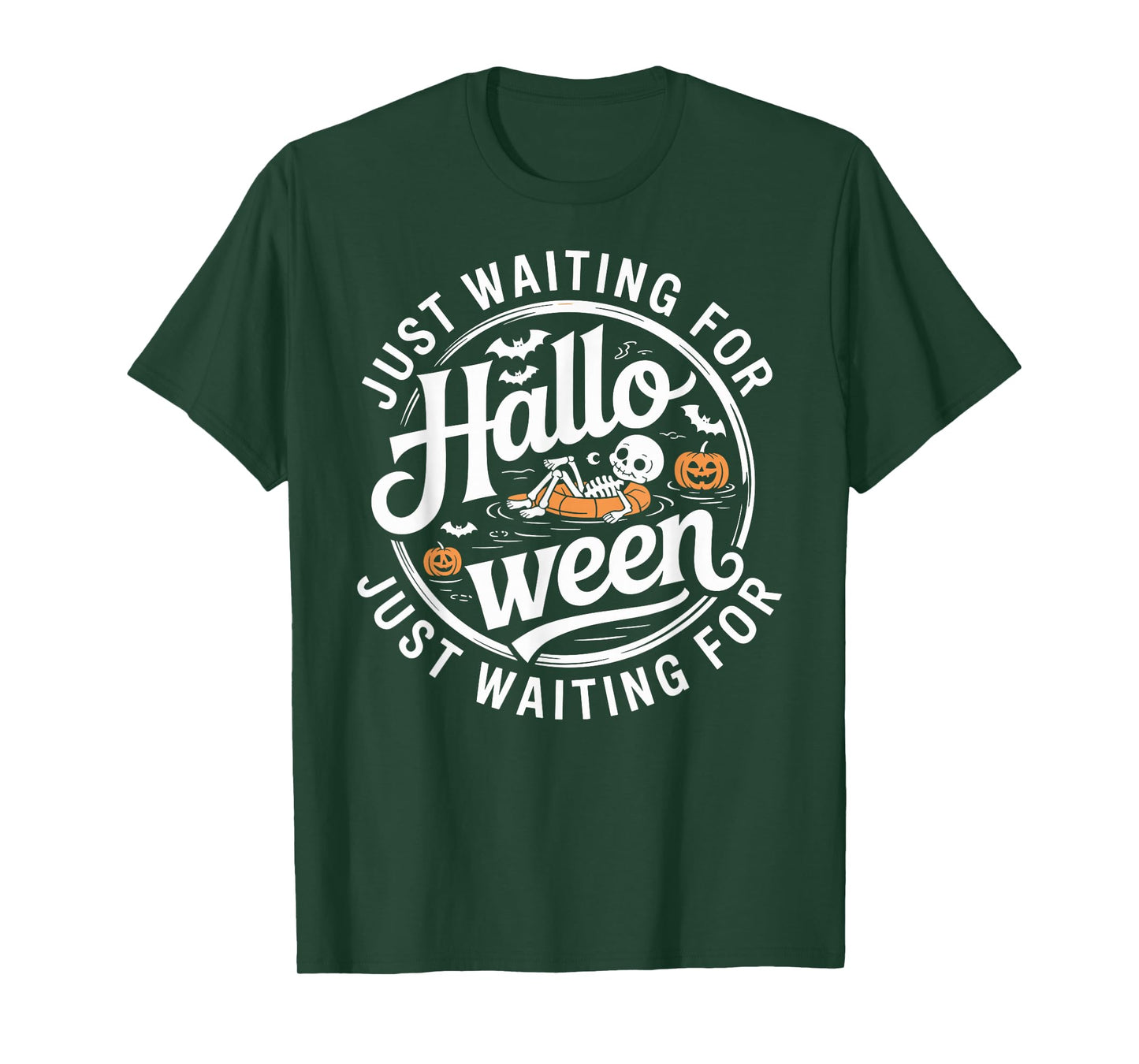 Just Waiting for Halloween Skeleton Pumpkin Cute T-Shirt