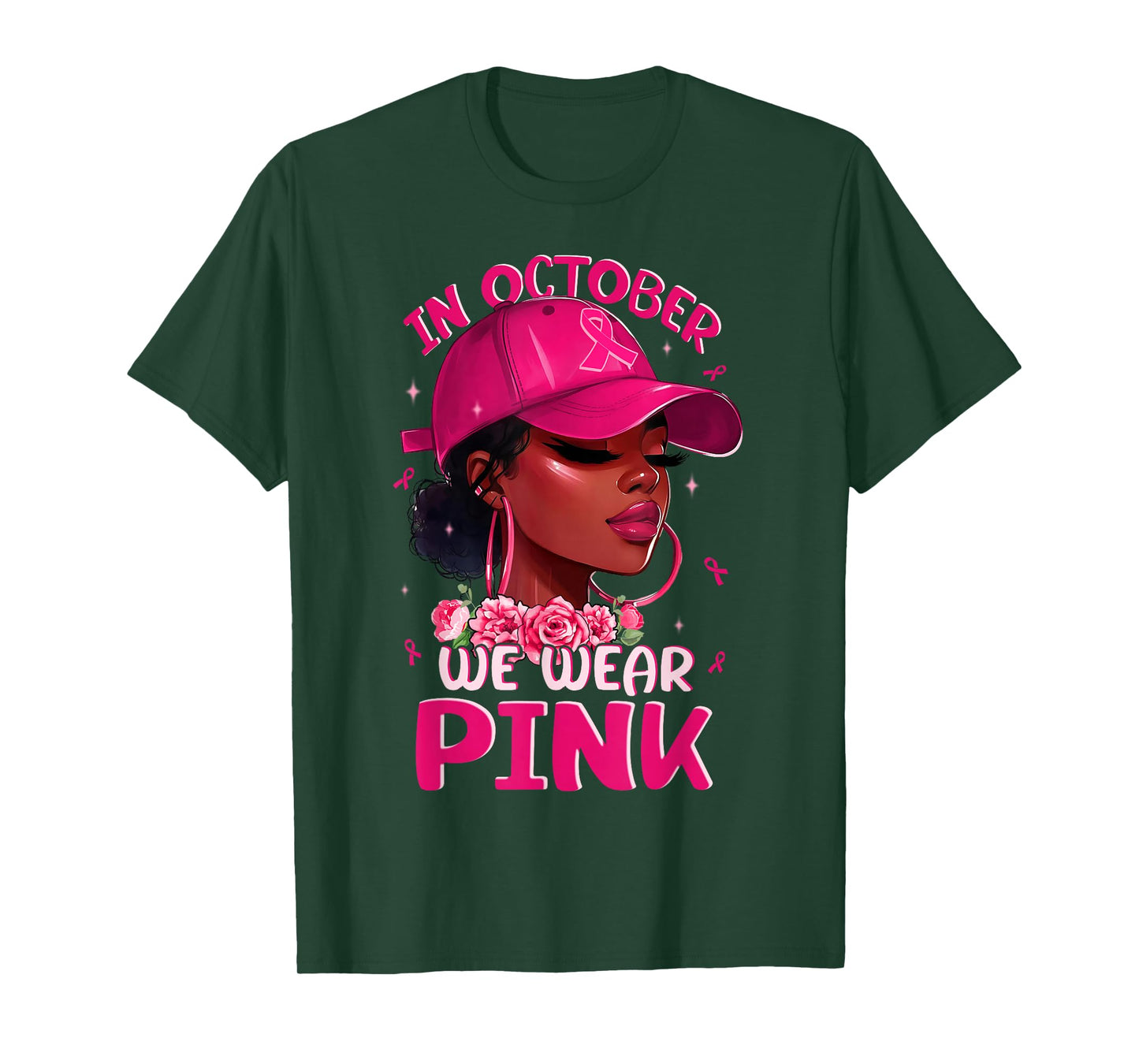 in October We Wear Pink Breast Cancer Awareness Black Women T-Shirt