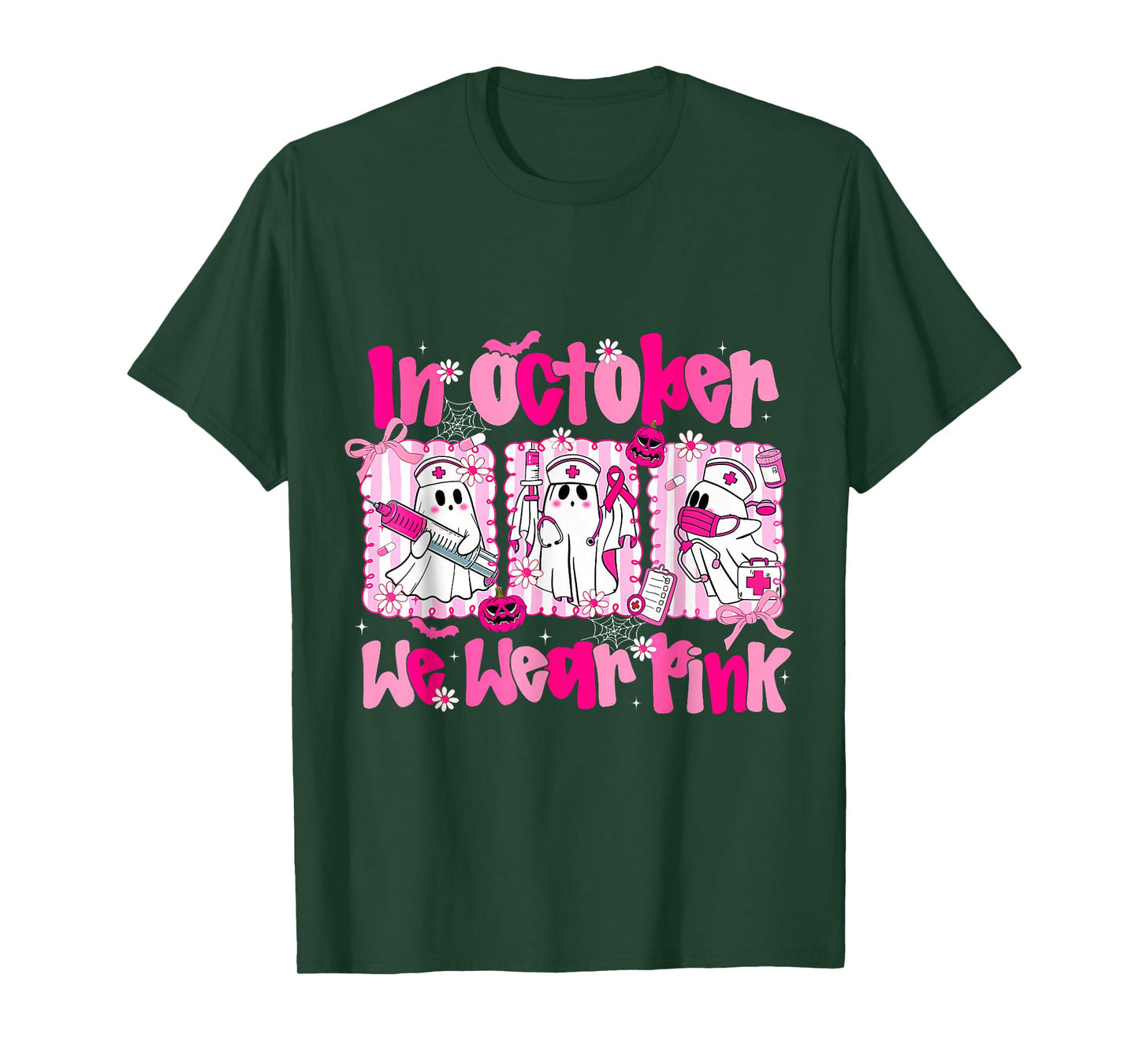 In October We Wear Pink Ghost Breast Cancer Awareness T-Shirt