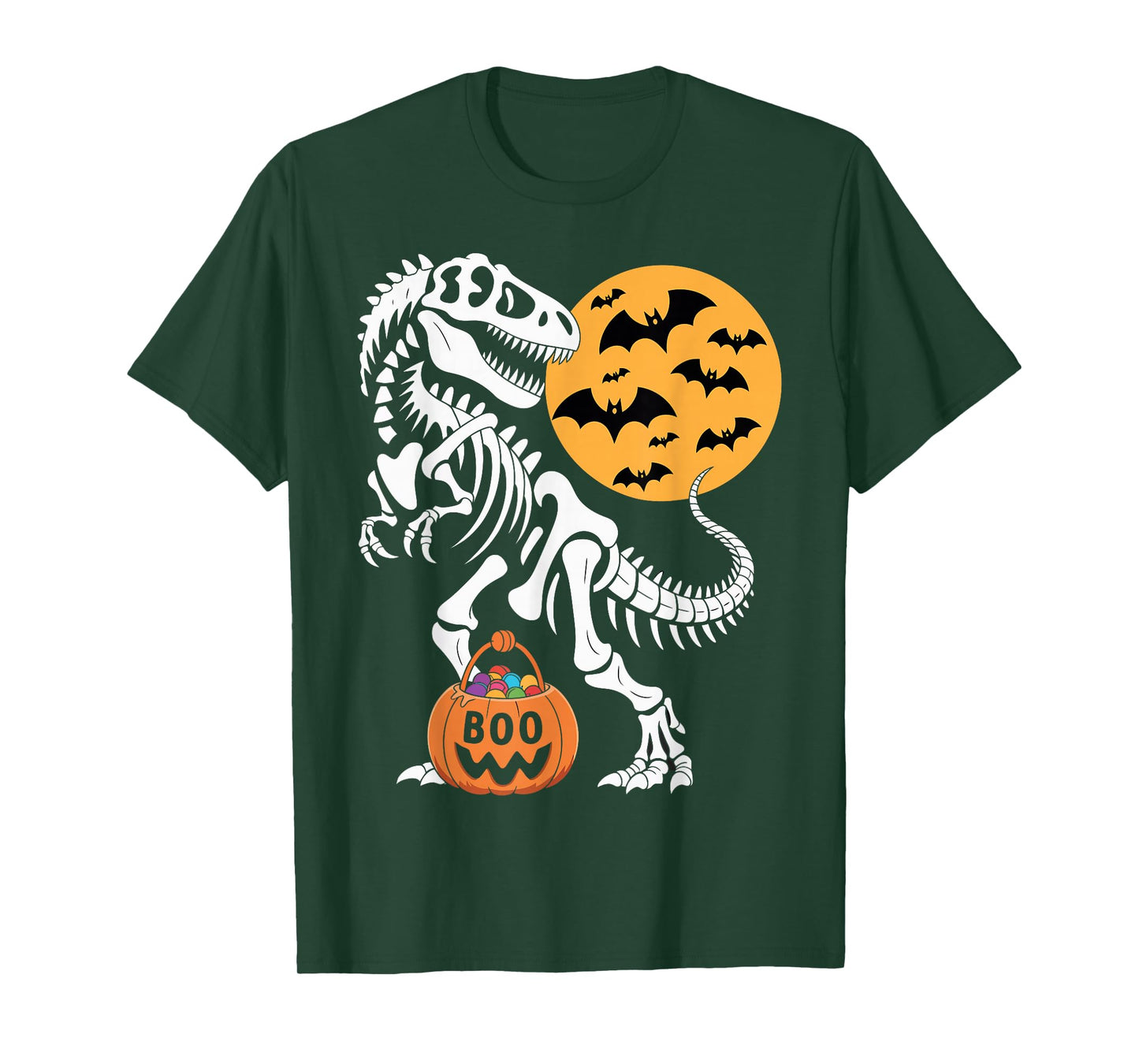 Halloween Dinosaur Skeleton T-Rex Pumpkin Moon Boys T-Shirt