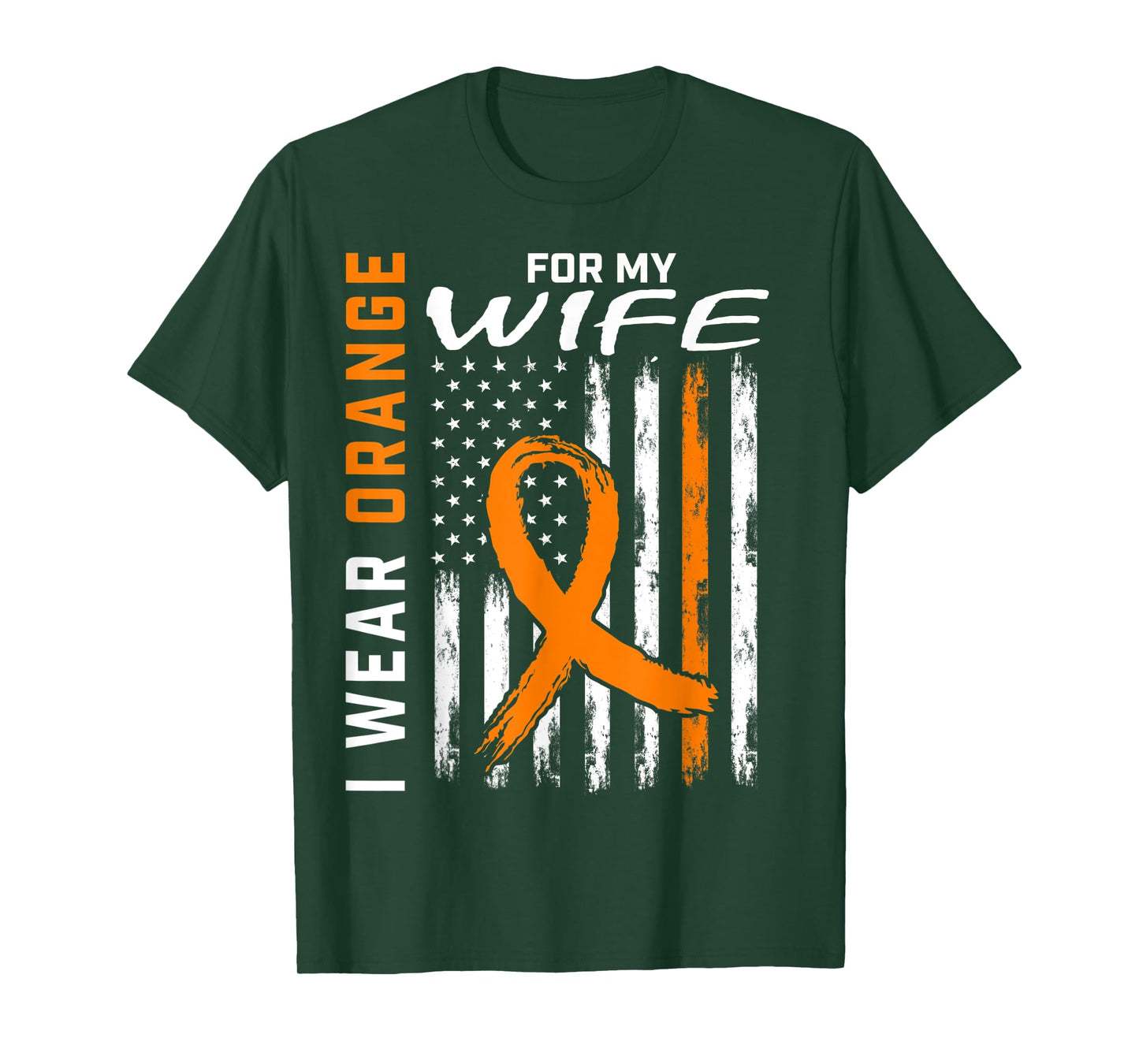 I Wear Orange For My Wife Leukemia Cancer Awareness USA Flag Men T-Shirt