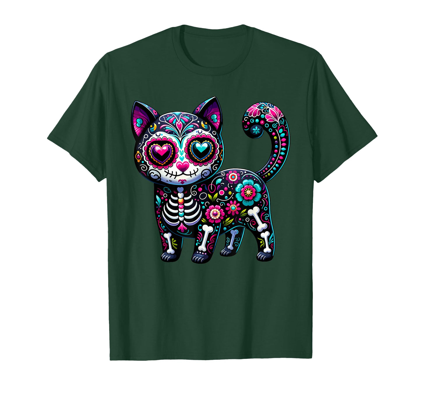 Dia De Los Muertos Cinco De Mayo Cat Sugar Skull Men Women T-Shirt