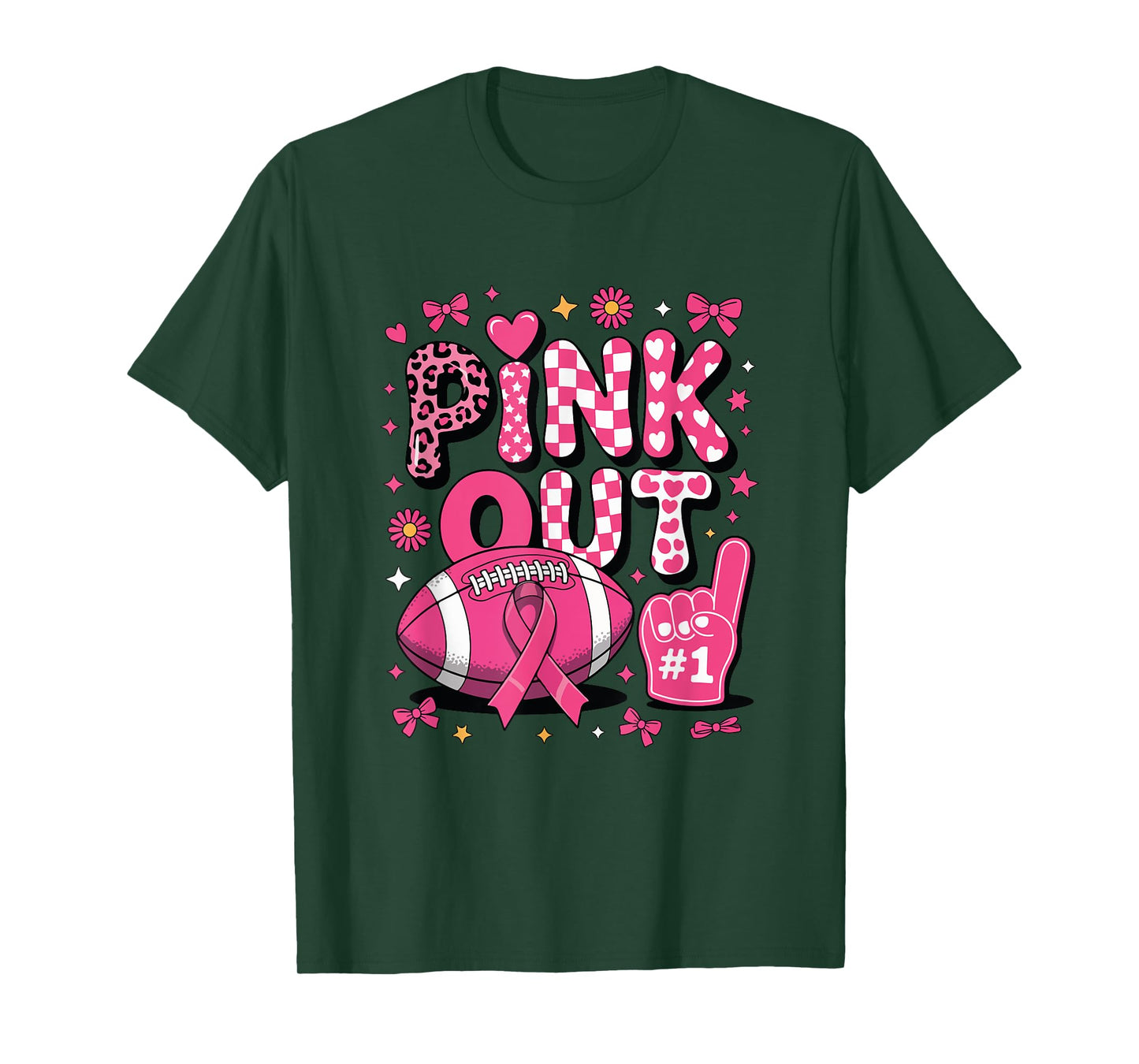 Pink Out Football Ribbon Cheer Breast Cancer T-Shirt