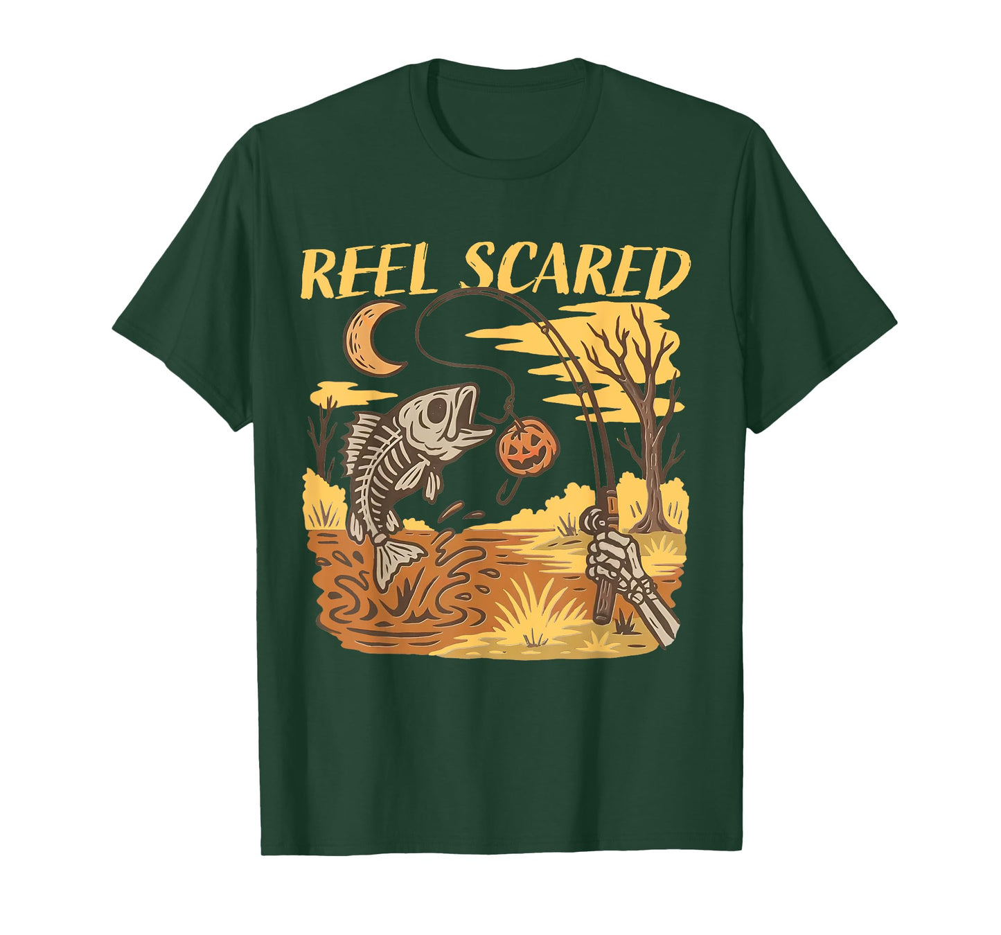 Reel Scared Halloween Fishing Funny Skeleton Fisherman Bass T-Shirt
