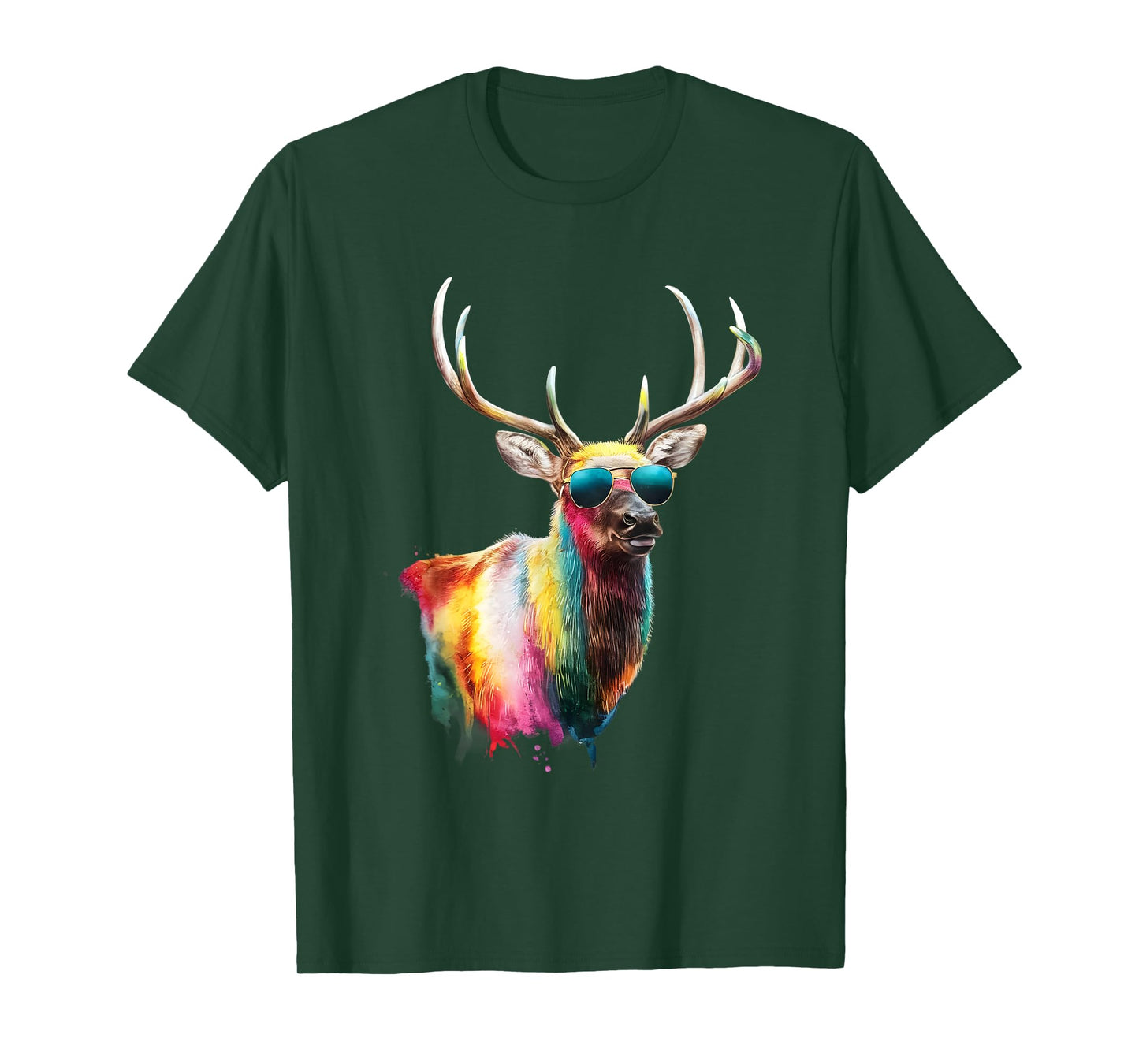 Elk Men Woman Colorful Watercolor Elk T-Shirt