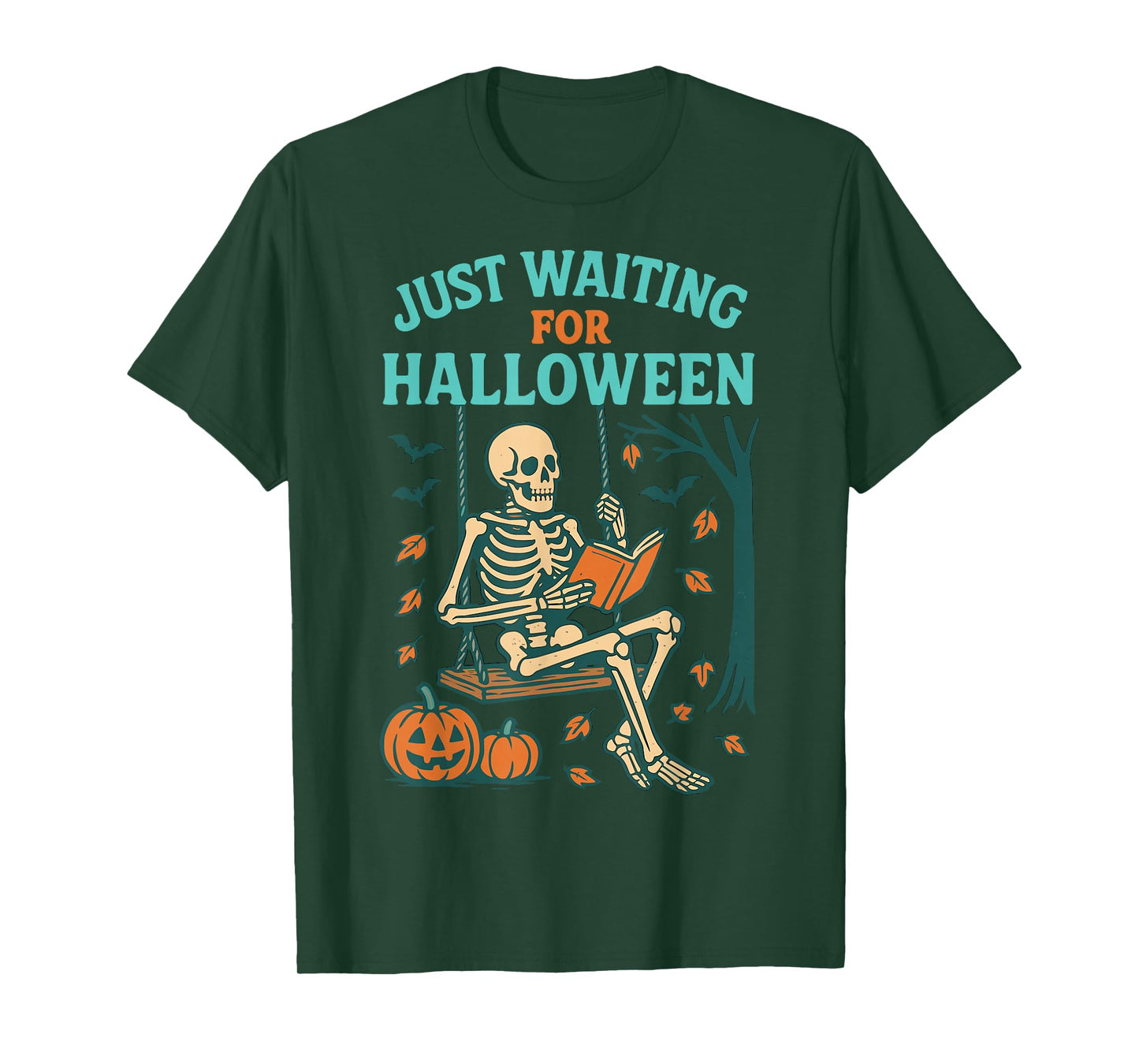 Just Waiting for Halloween Funny Skeleton Reading Spooky T-Shirt