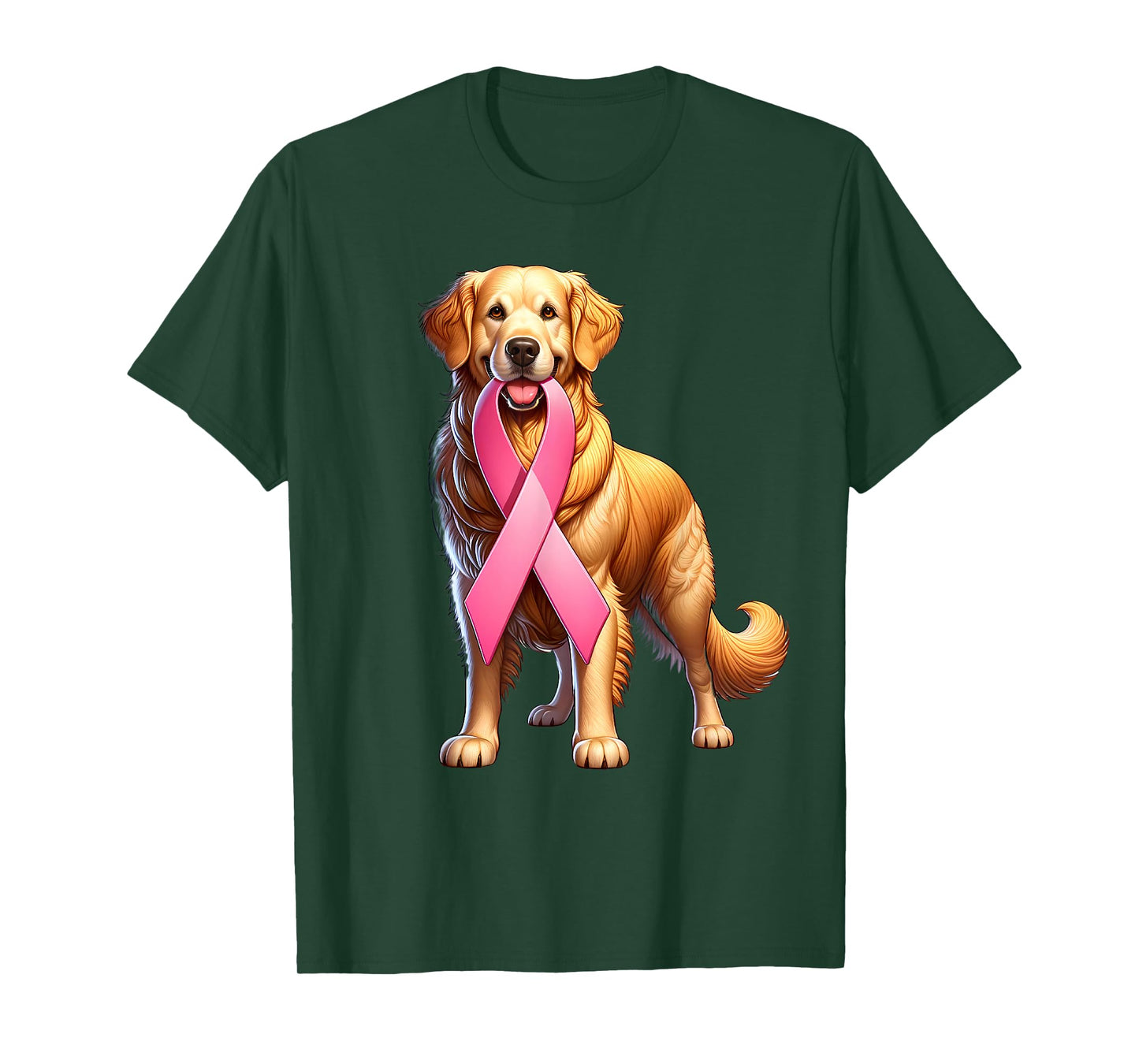 Breast Cancer Awareness Golden Retriever Pink Ribbon Dog T-Shirt