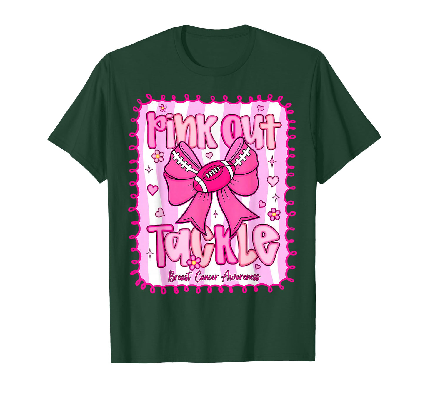 Pink Out Tackle Football Bow Pink Cheer Women Breast Cancer T-Shirt