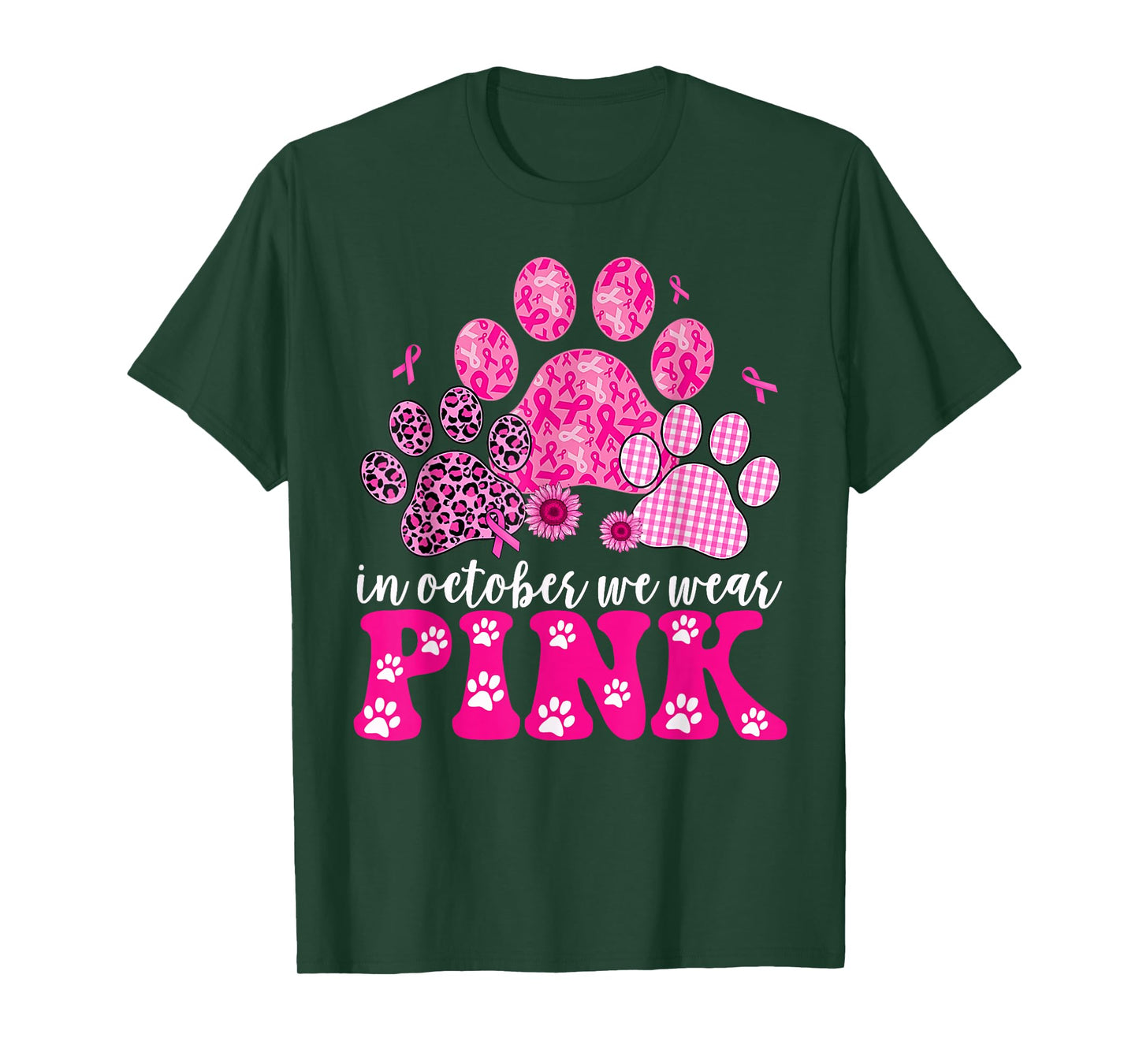 In October We Wear Pink Dog Cat Paw Breast Cancer Awareness T-Shirt