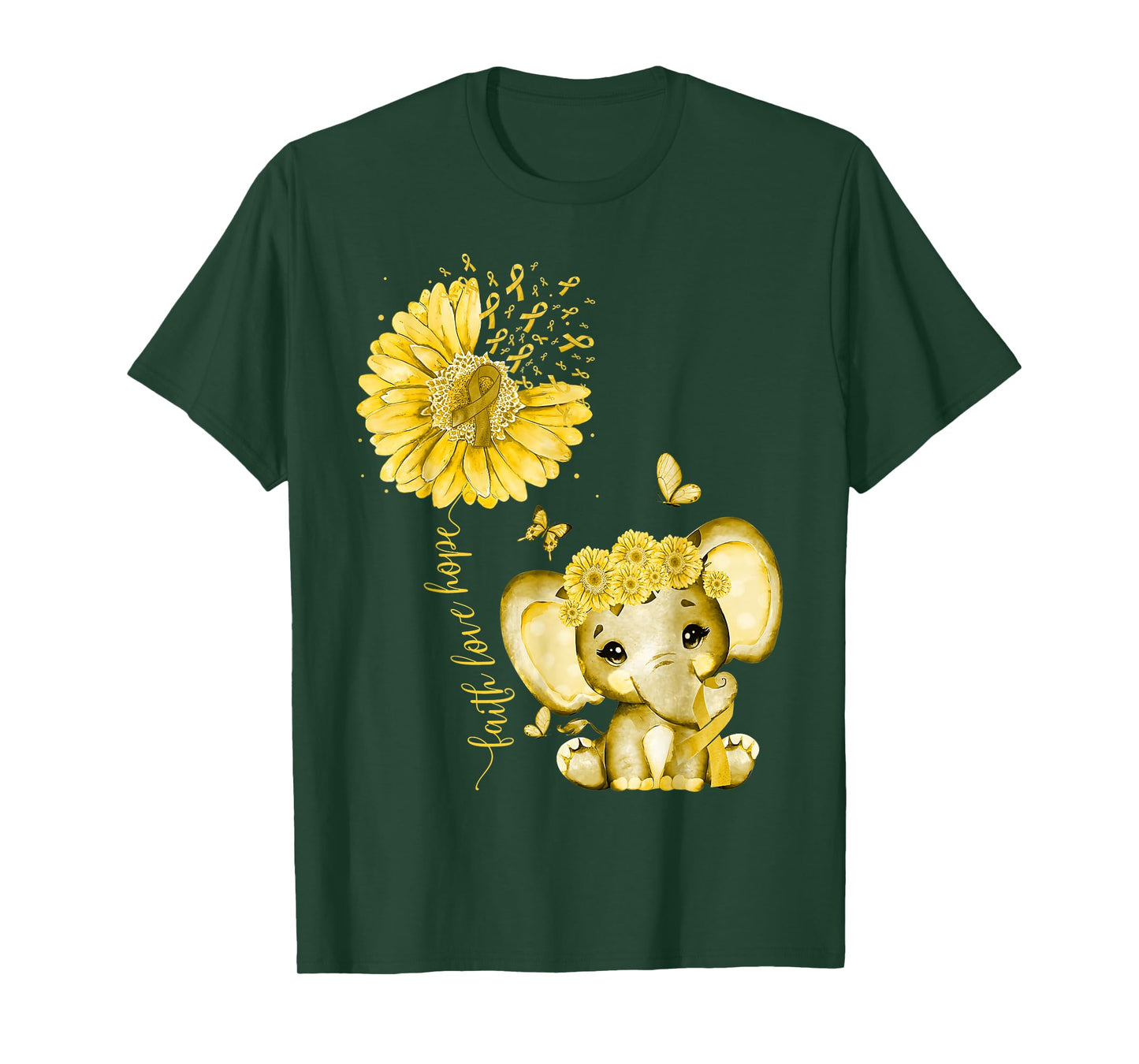 Childhood Cancer Cute Elephant With Sunflower Gold Ribbon T-Shirt
