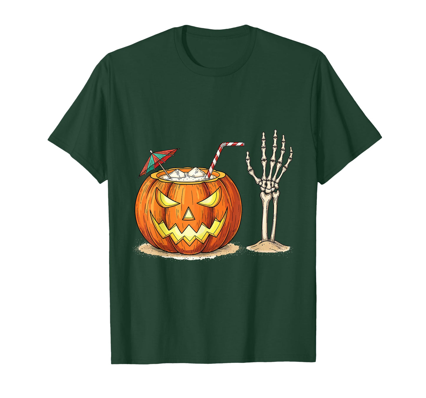 Spooky Pumpkin Cocktail with Skeleton Hand T-Shirt