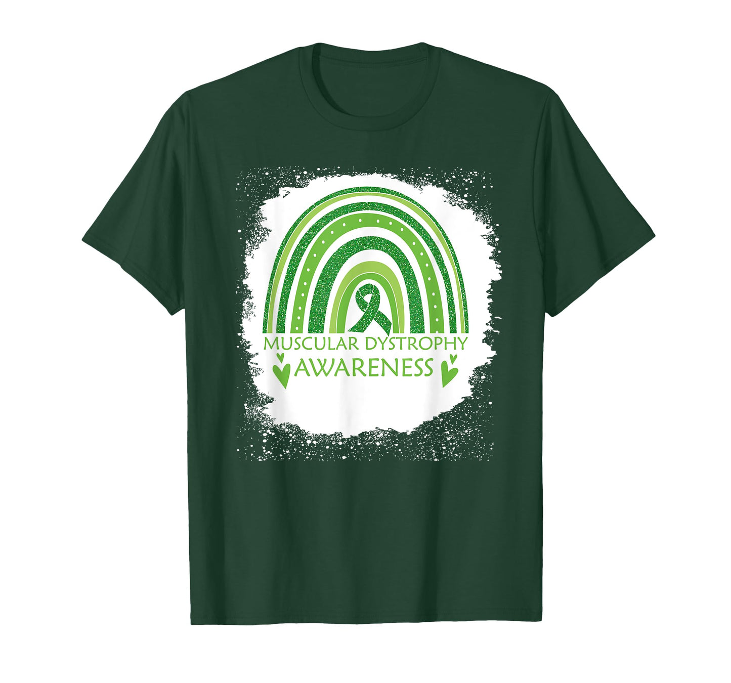Muscular Dystrophy Awareness Bleached Rainbow Green Ribbon T-Shirt