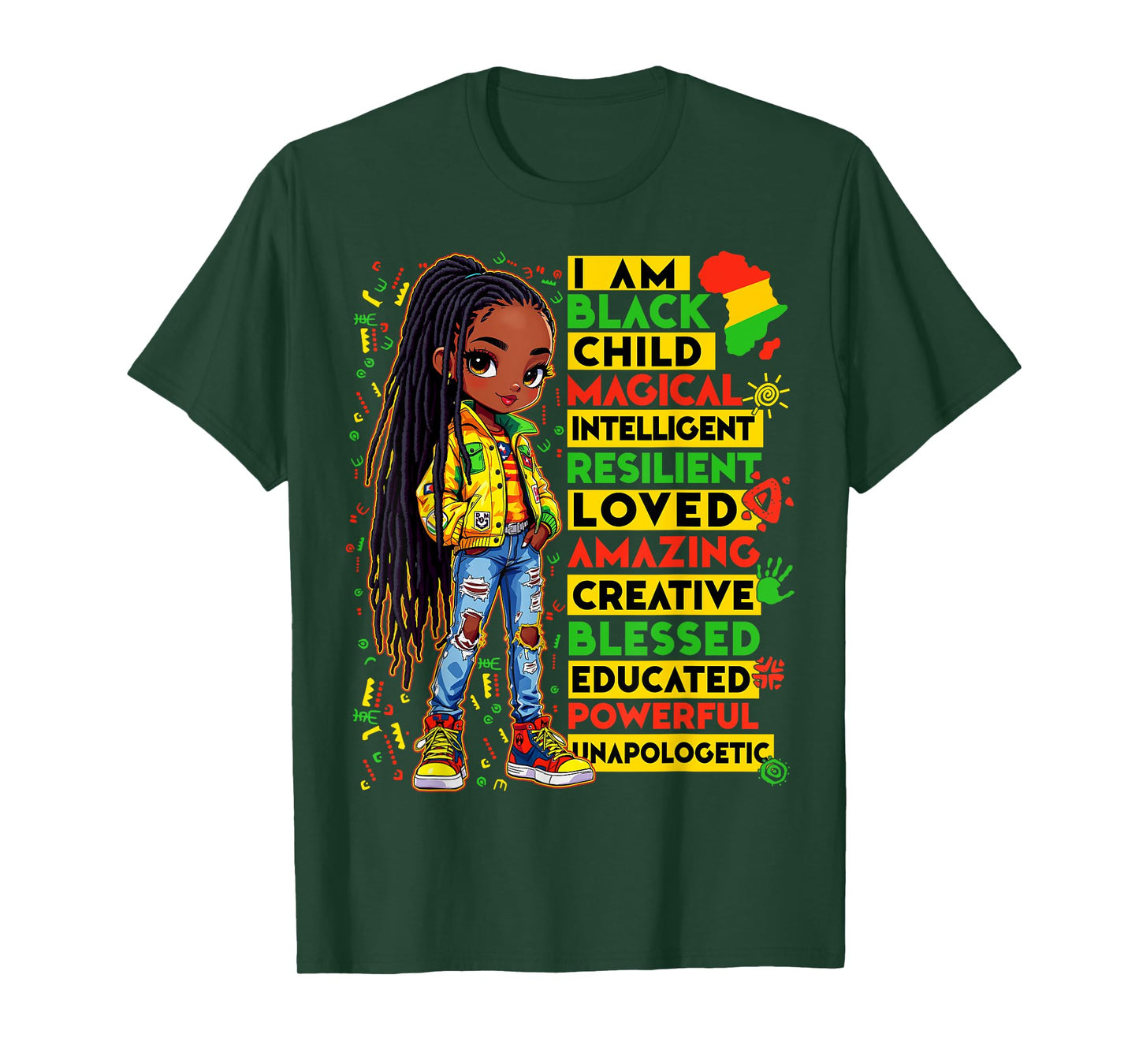 I Am Black Child History Month African American Kids Girls T-Shirt