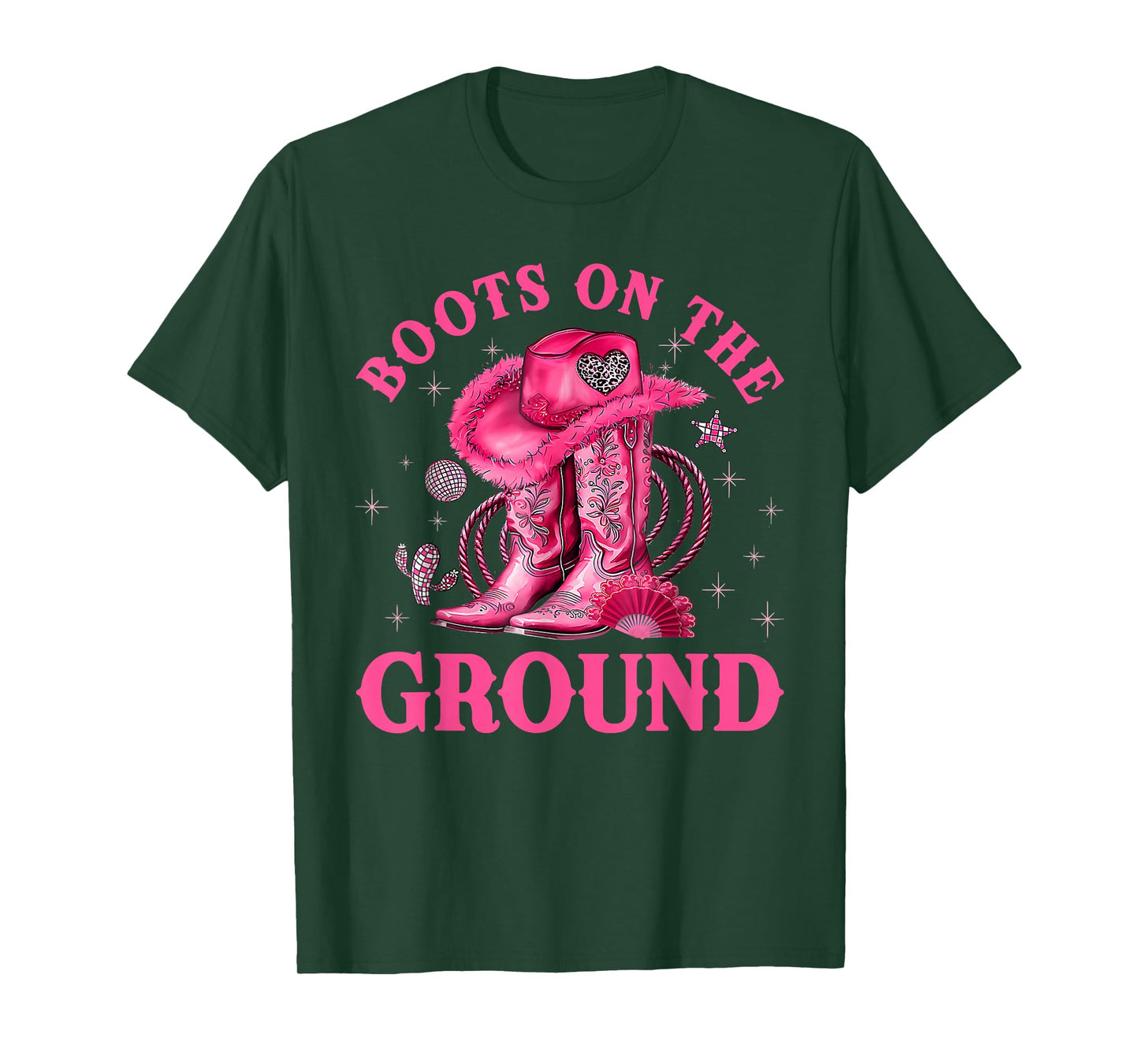 Boots On The Ground Pink Cowgirl Breast Cancer Western Women T-Shirt