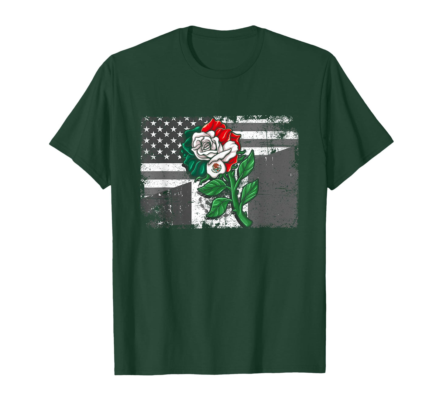 Mexico Tshirt US Flag Mexican Flag American Flag Rose T-Shirt